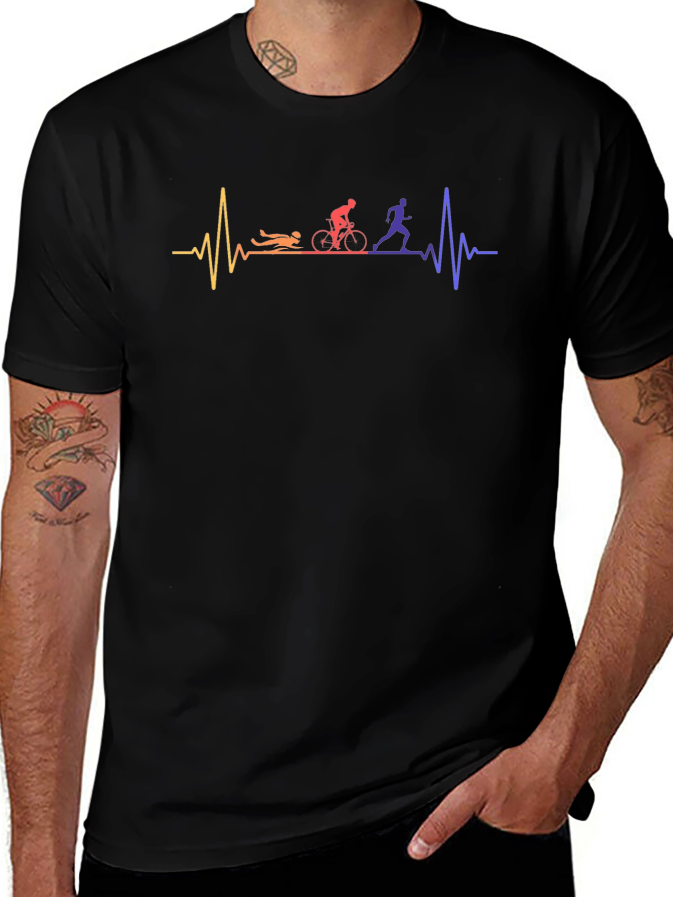 Triathlon Heartbeat T-Shirt - Swim Bike Run Pulse Tee