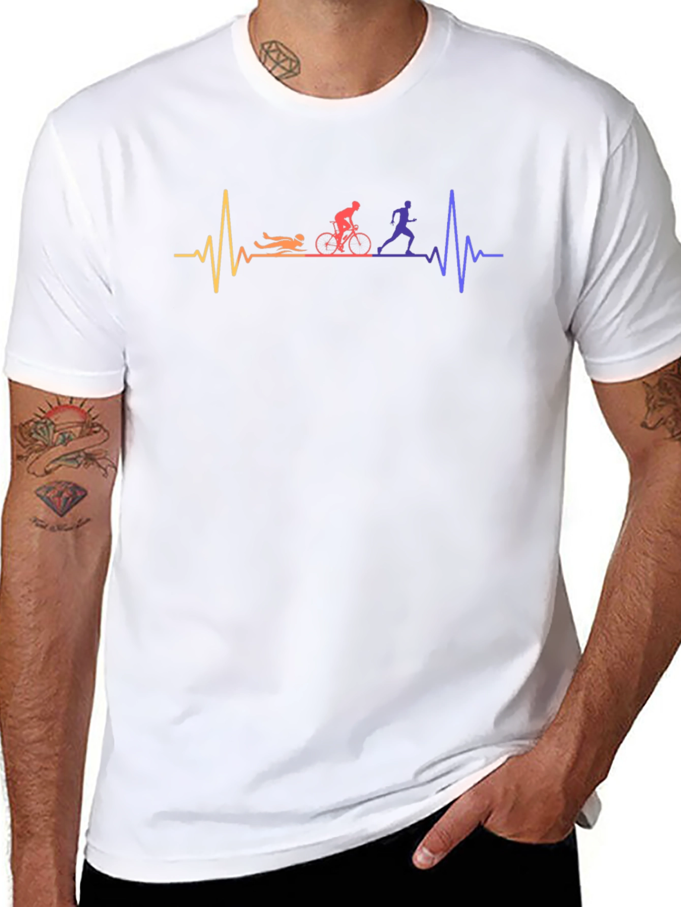 Triathlon Heartbeat T-Shirt - Swim Bike Run Pulse Tee