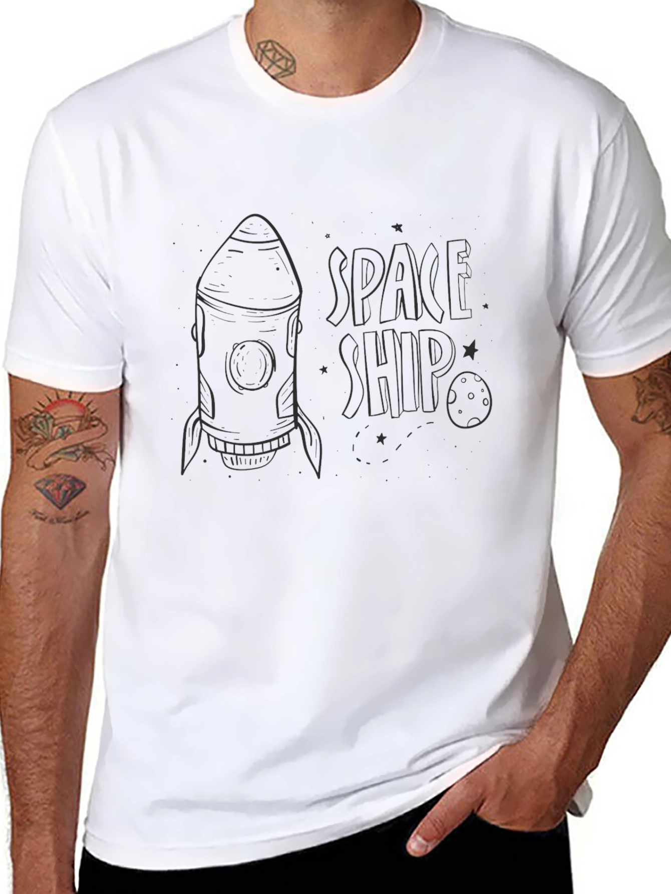 Space Ship Graphic Black T-Shirt