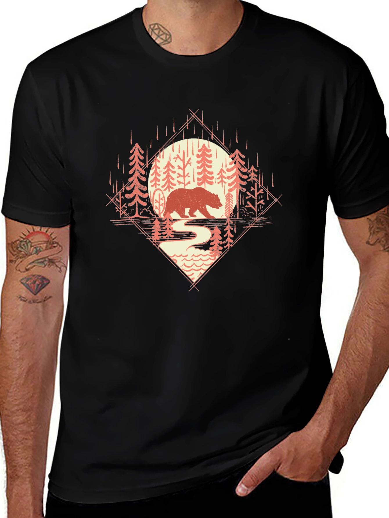 Bear in Woods Graphic Tee - Nature Lovers T-Shirt
