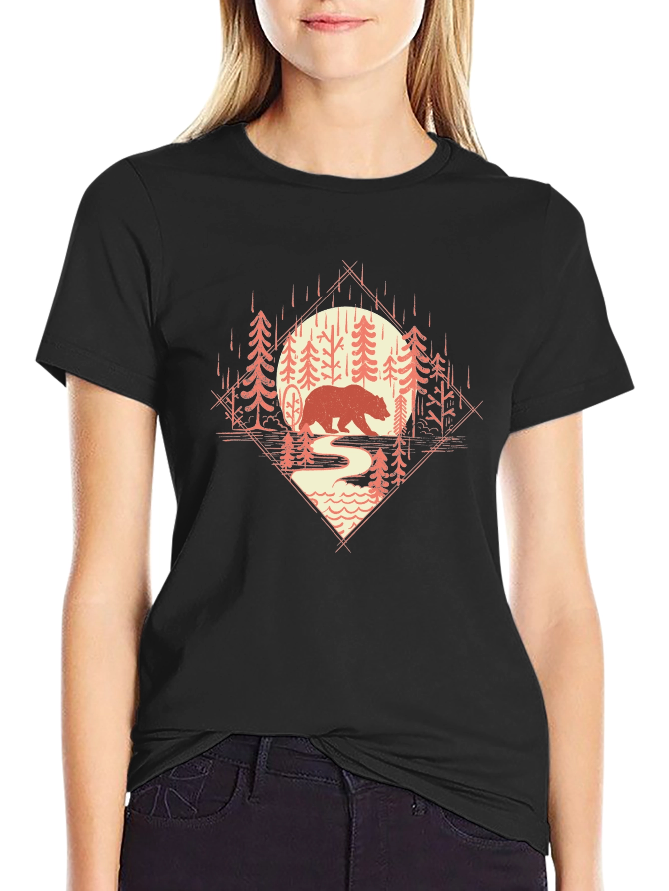 Bear in Woods Graphic Tee - Nature Lovers T-Shirt