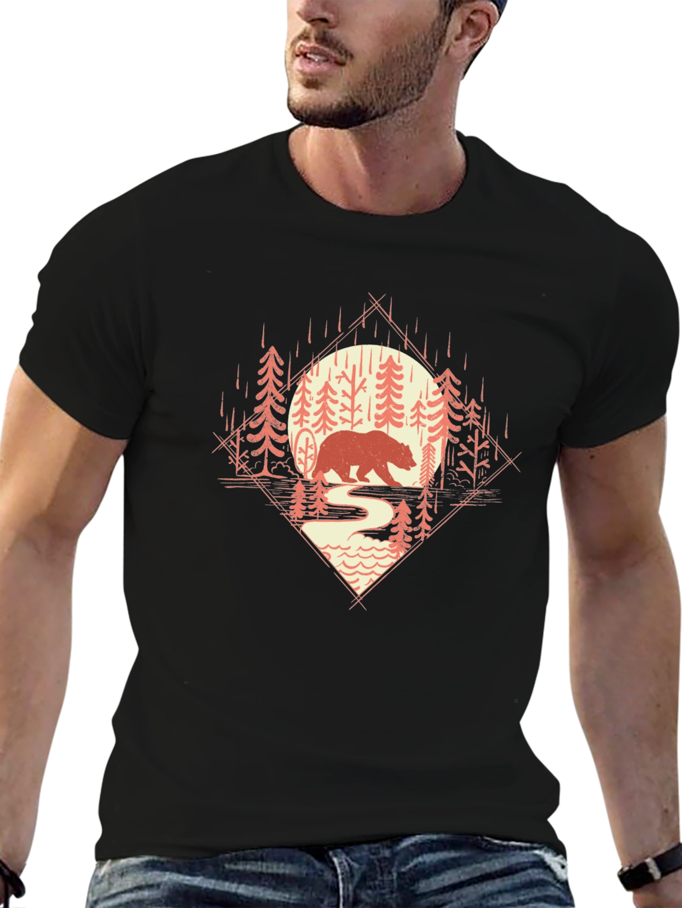 Bear in Woods Graphic Tee - Nature Lovers T-Shirt