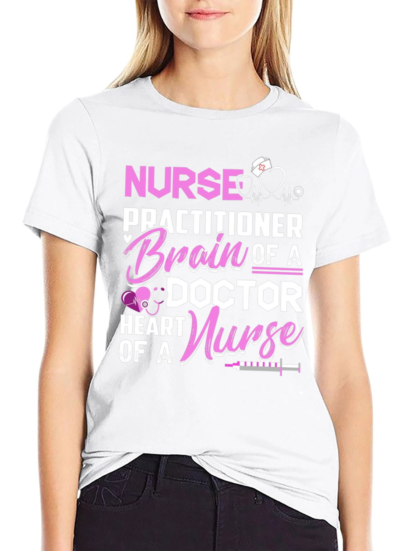 Nurse Practitioner Brain Heart Graphic T-Shirt