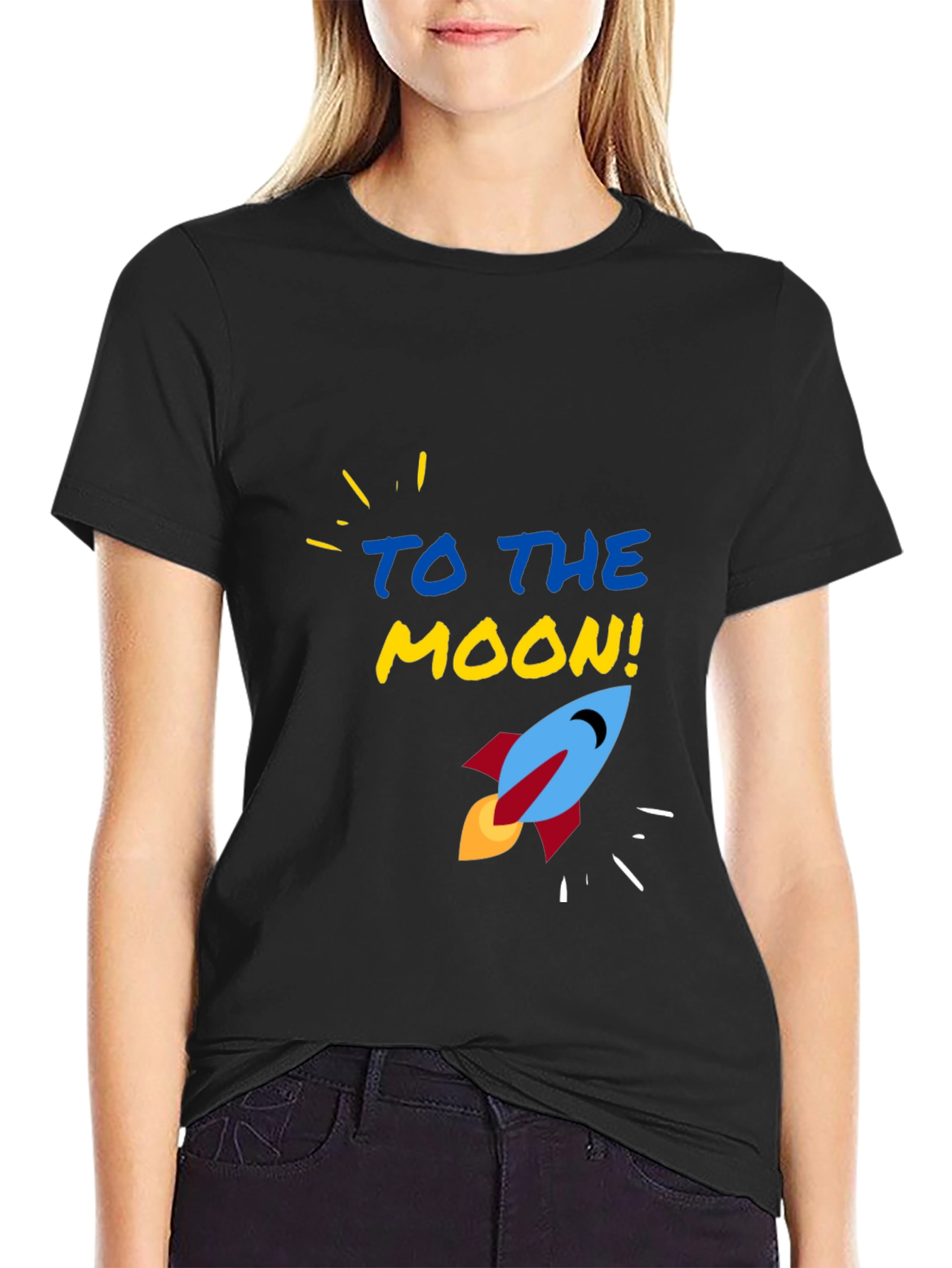 To The Moon Rocket Graphic Tee - Black