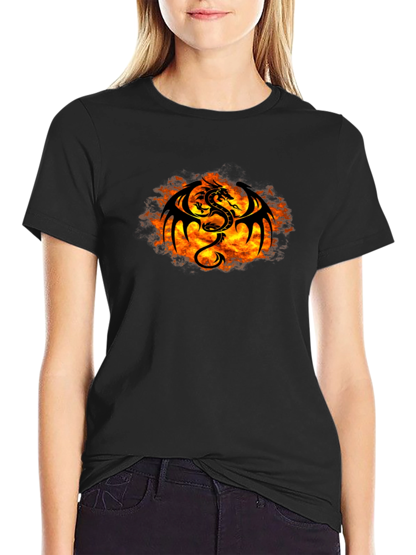 Fiery Dragon Graphic Black T-Shirt