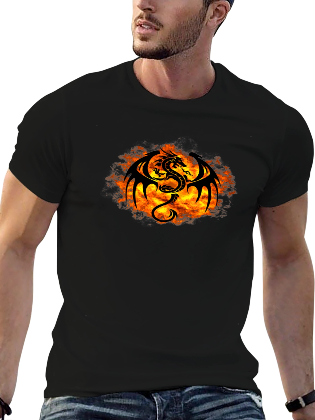 Fiery Dragon Graphic Black T-Shirt