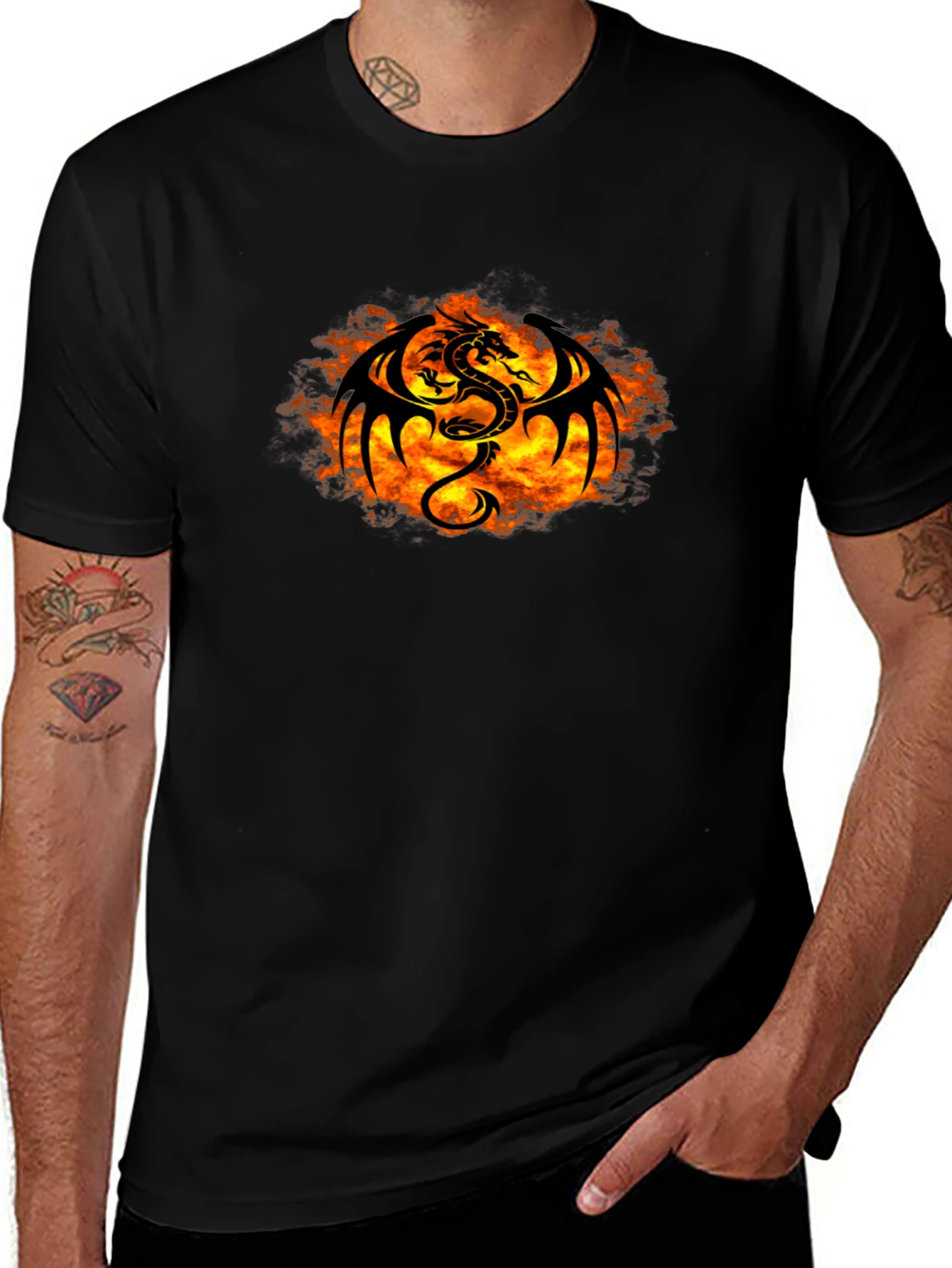 Fiery Dragon Graphic Black T-Shirt