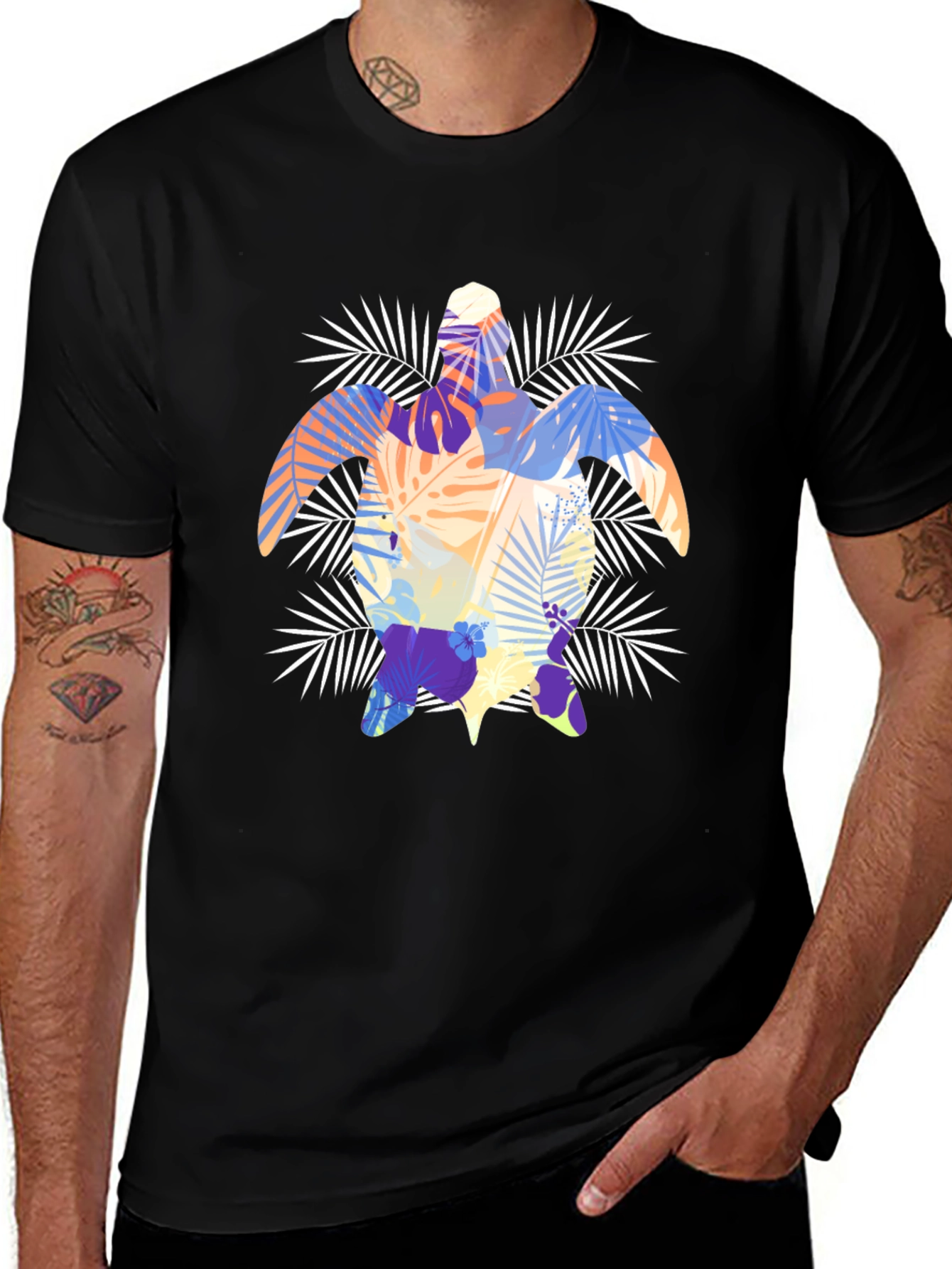 Tropical Turtle Graphic Tee - Black