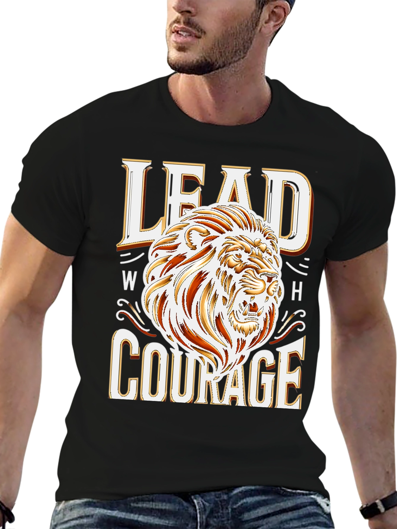 Lead With Courage T-Shirt - Lion Graphic