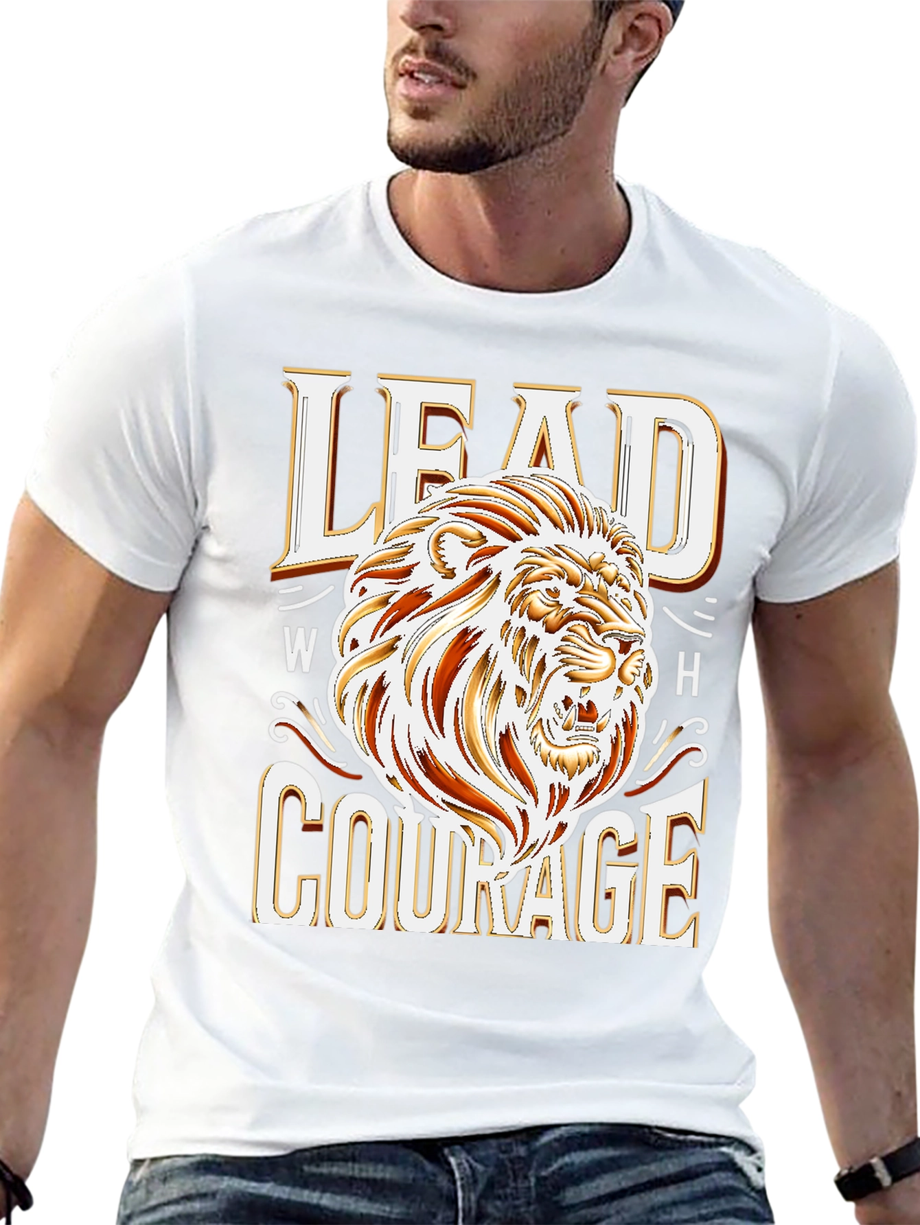 Lead With Courage T-Shirt - Lion Graphic