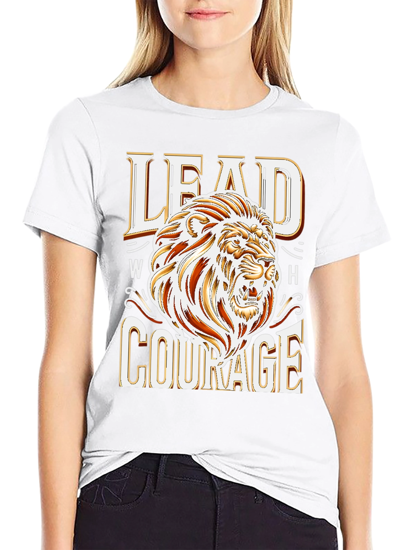 Lead With Courage T-Shirt - Lion Graphic
