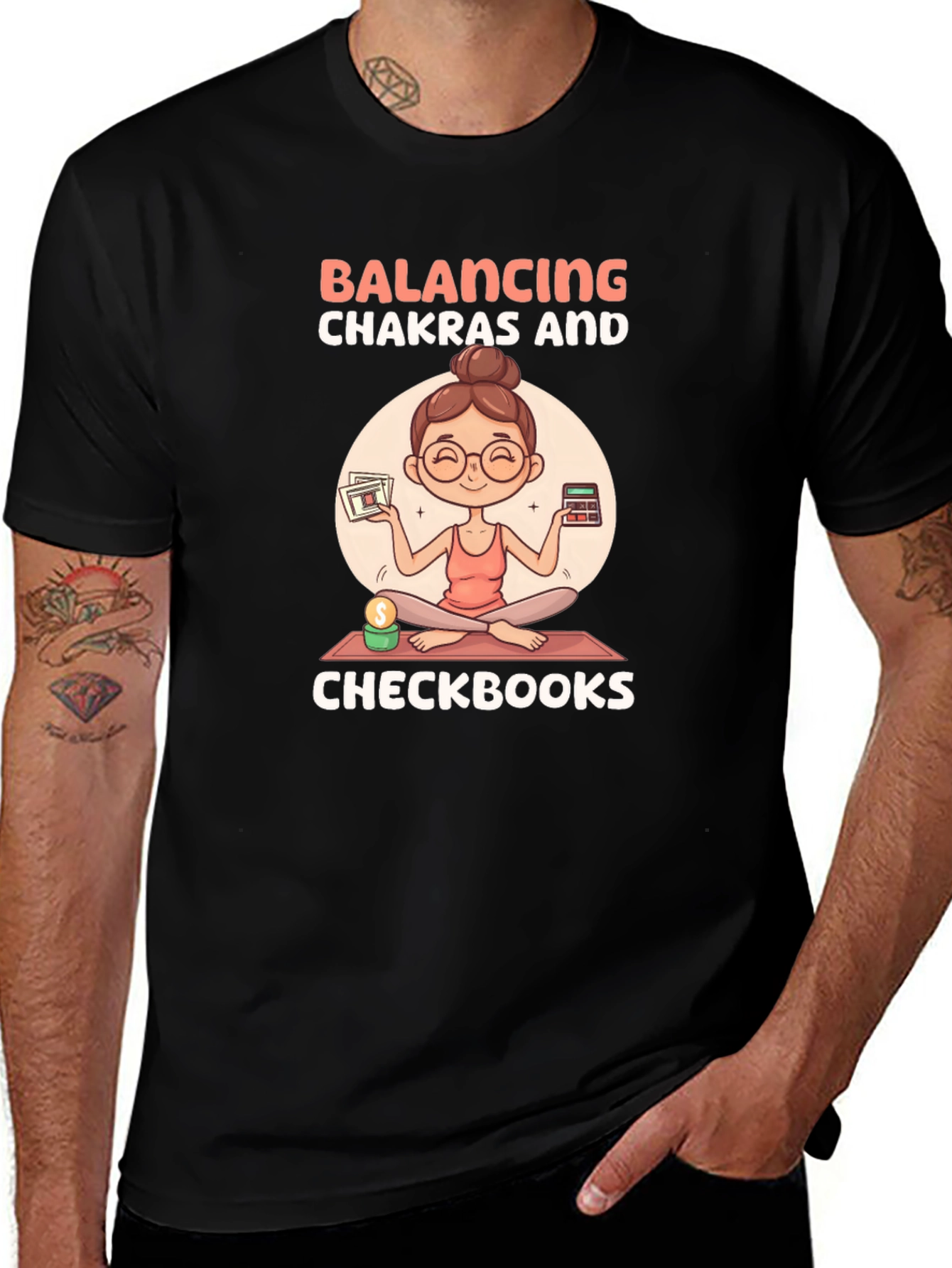 Balancing Chakras & Checkbooks Black T-Shirt