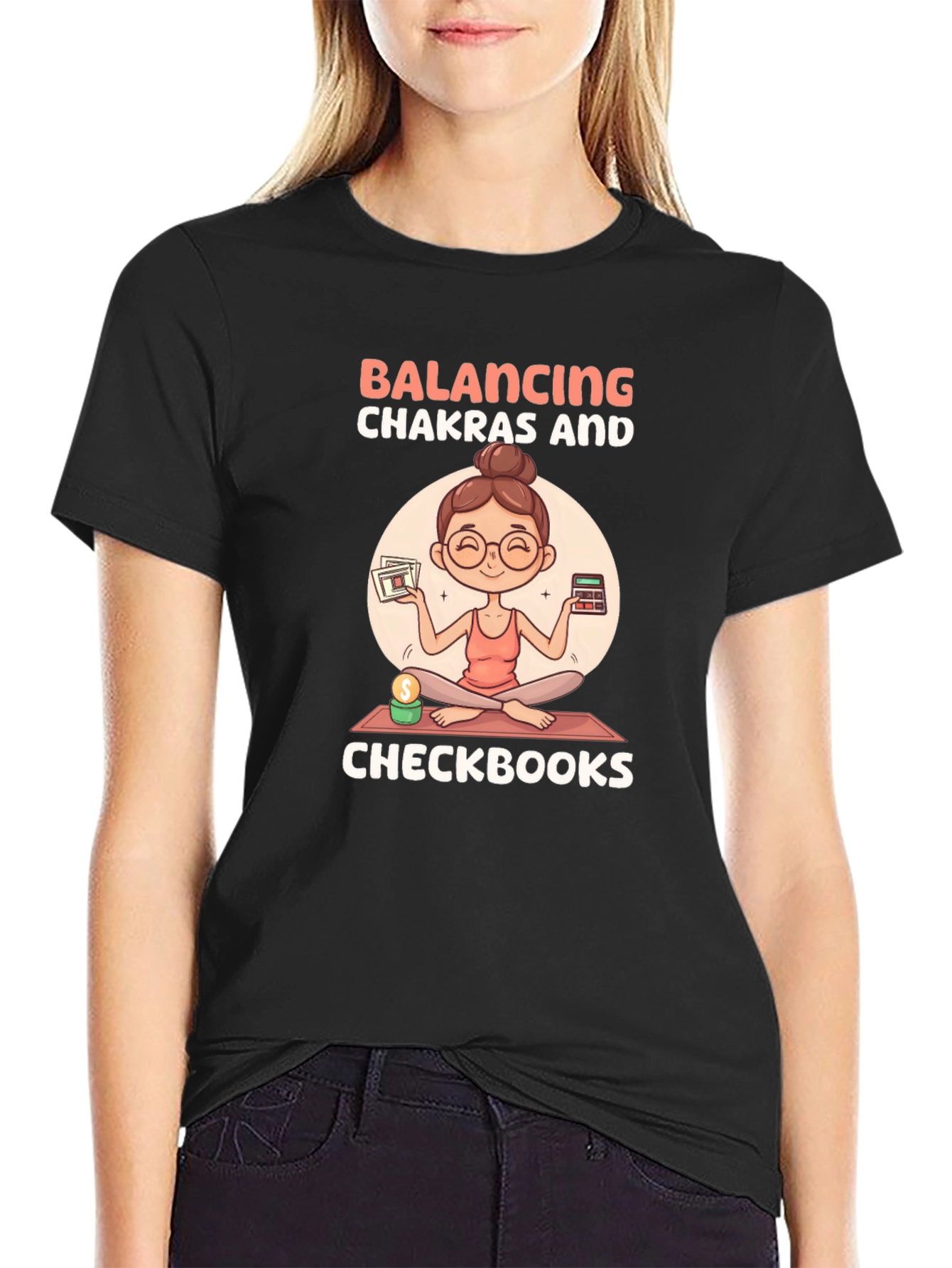 Balancing Chakras & Checkbooks Black T-Shirt