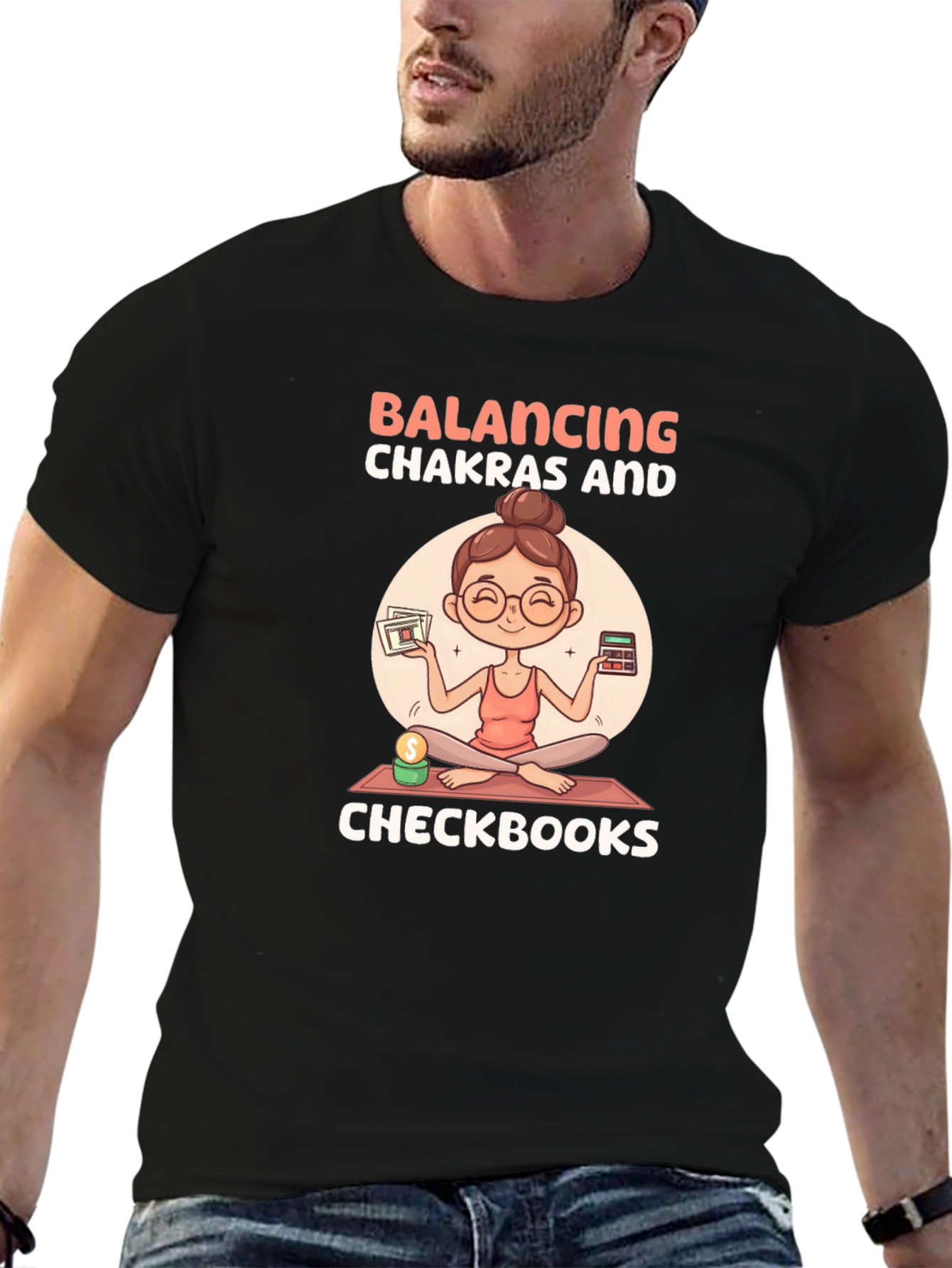 Balancing Chakras & Checkbooks Black T-Shirt