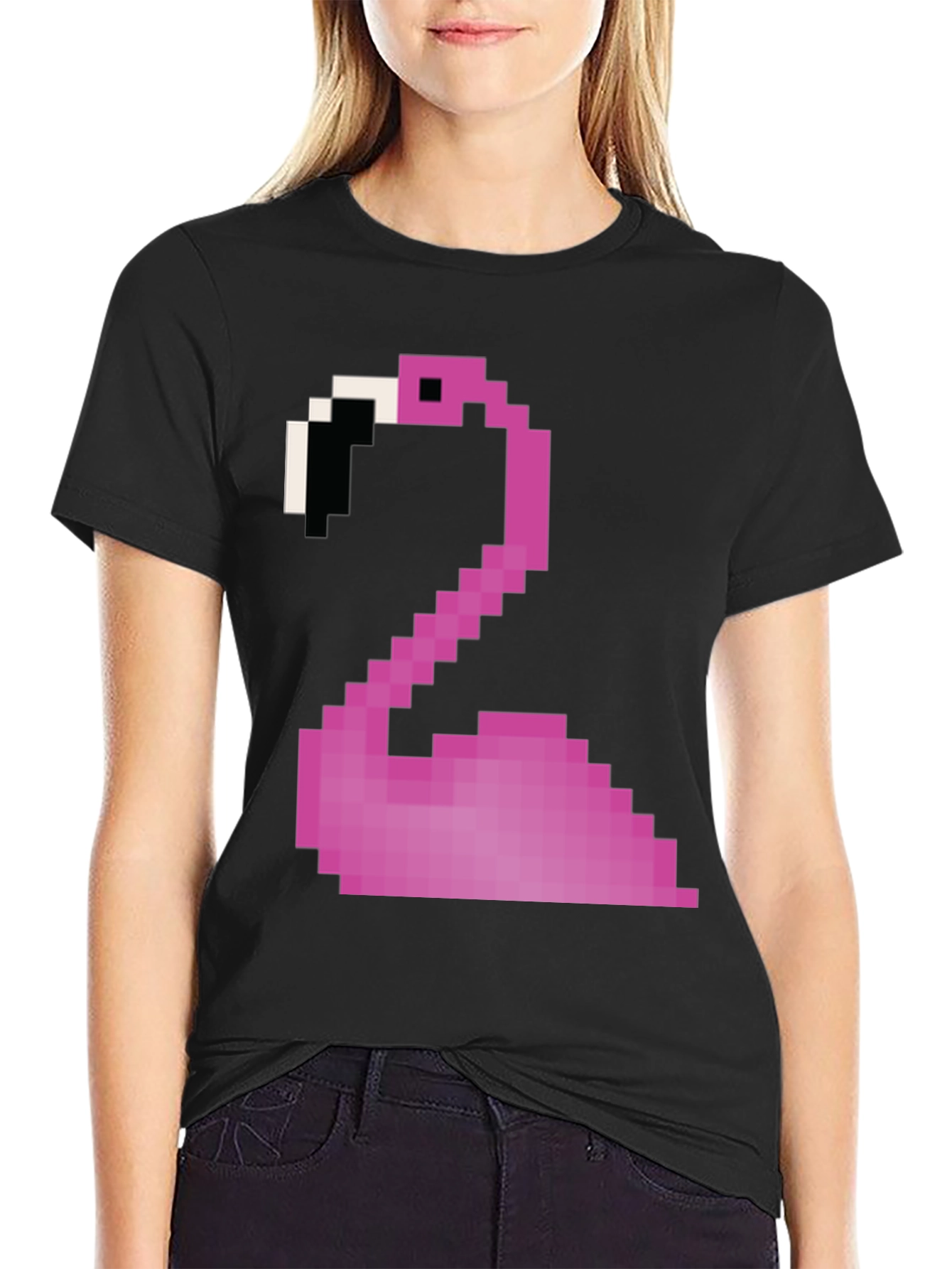 Pixel Flamingo Black T-Shirt