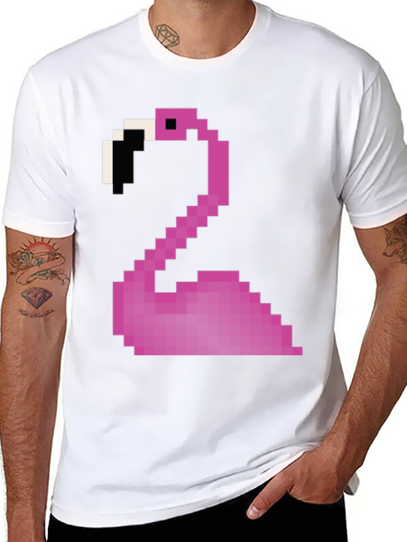 Pixel Flamingo Black T-Shirt