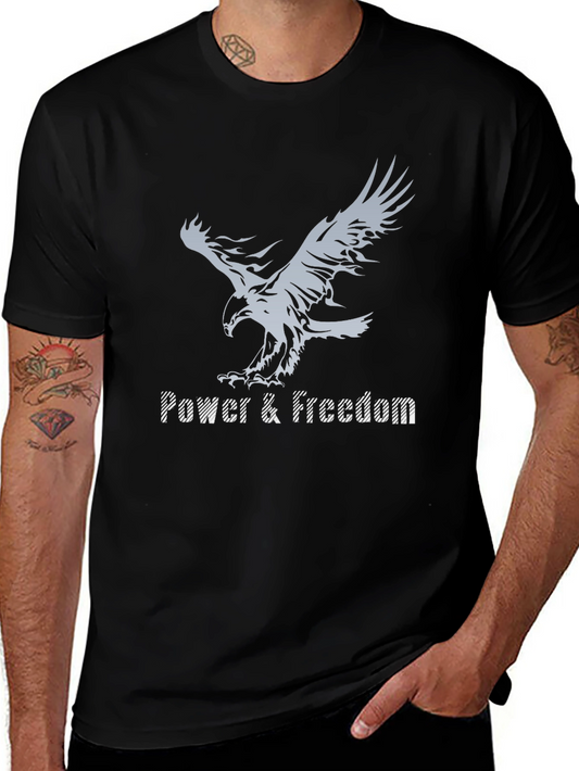 Power & Freedom Eagle Graphic Tee - Soft Black Cotton Shirt