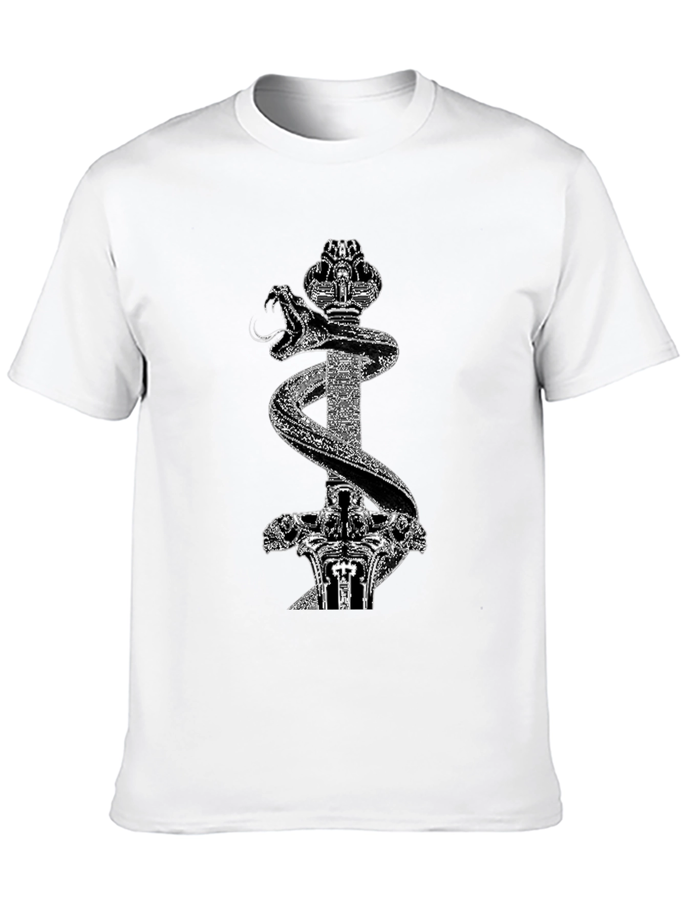 Black T-Shirt with Snake & Sword Graphic