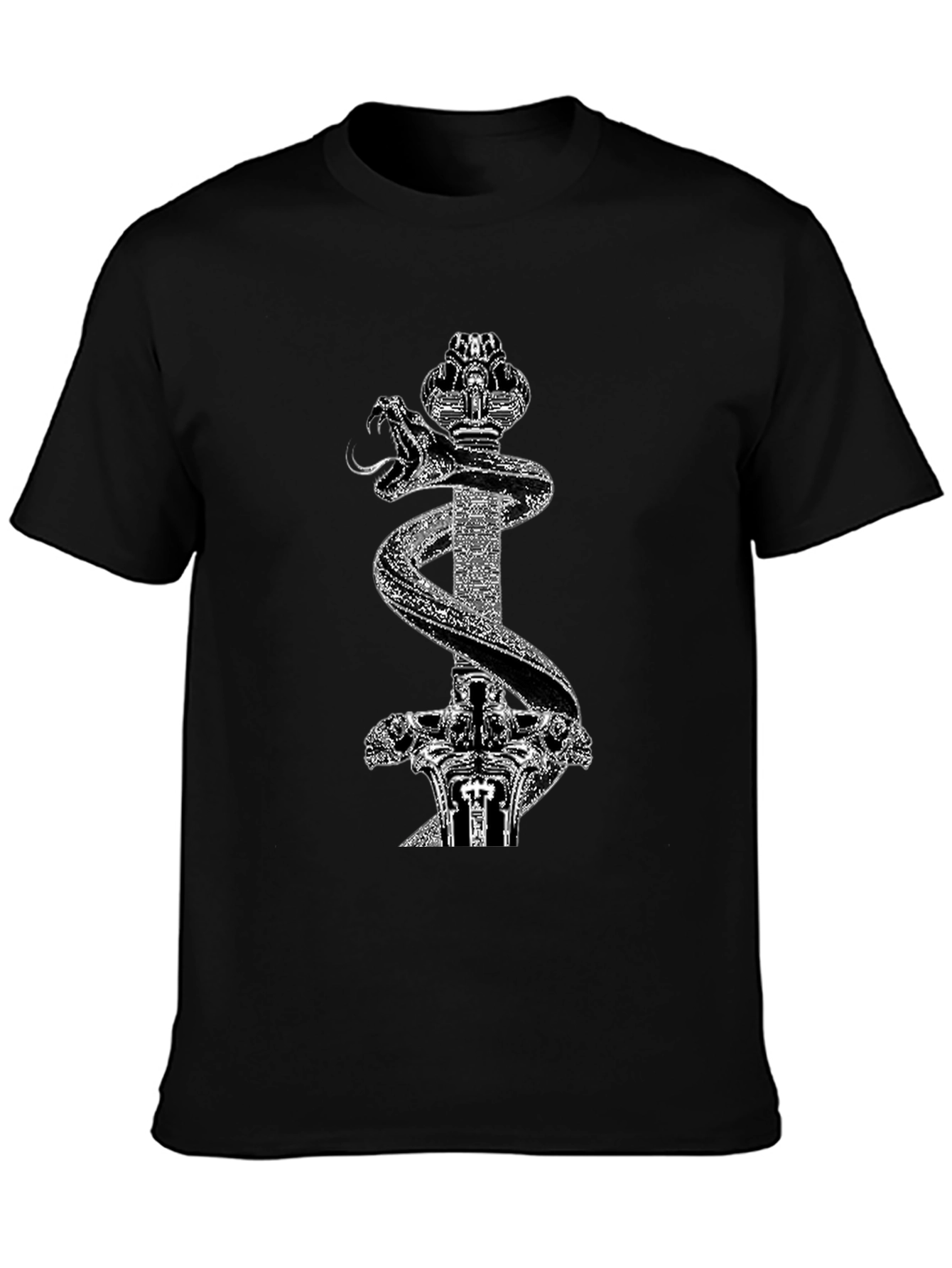 Black T-Shirt with Snake & Sword Graphic
