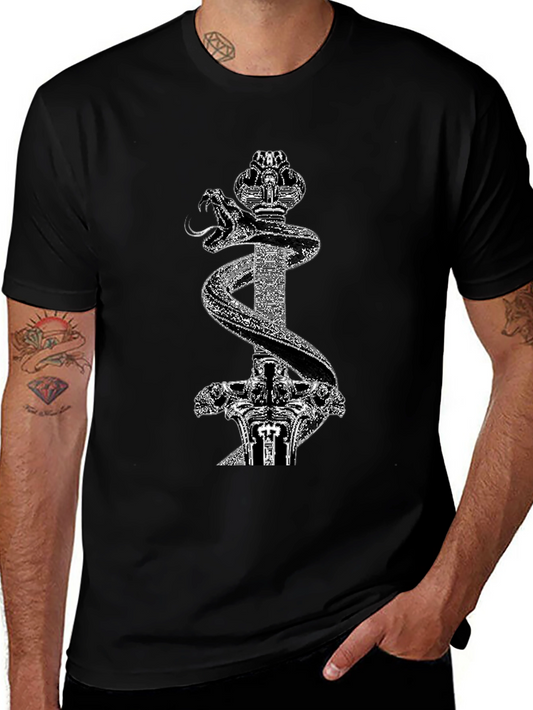Black T-Shirt with Snake & Sword Graphic