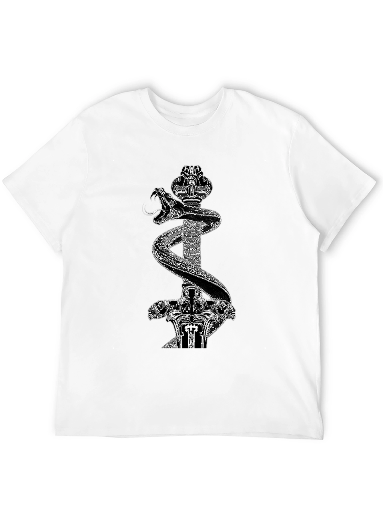Black T-Shirt with Snake & Sword Graphic