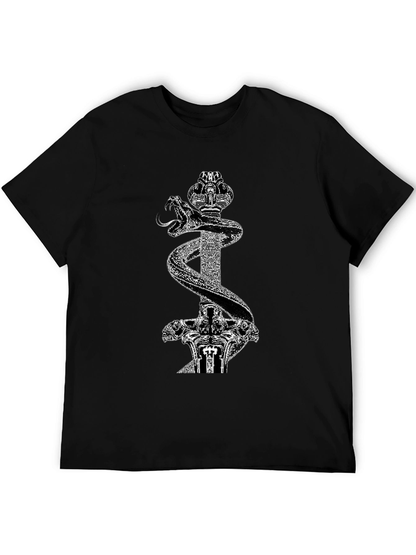 Black T-Shirt with Snake & Sword Graphic