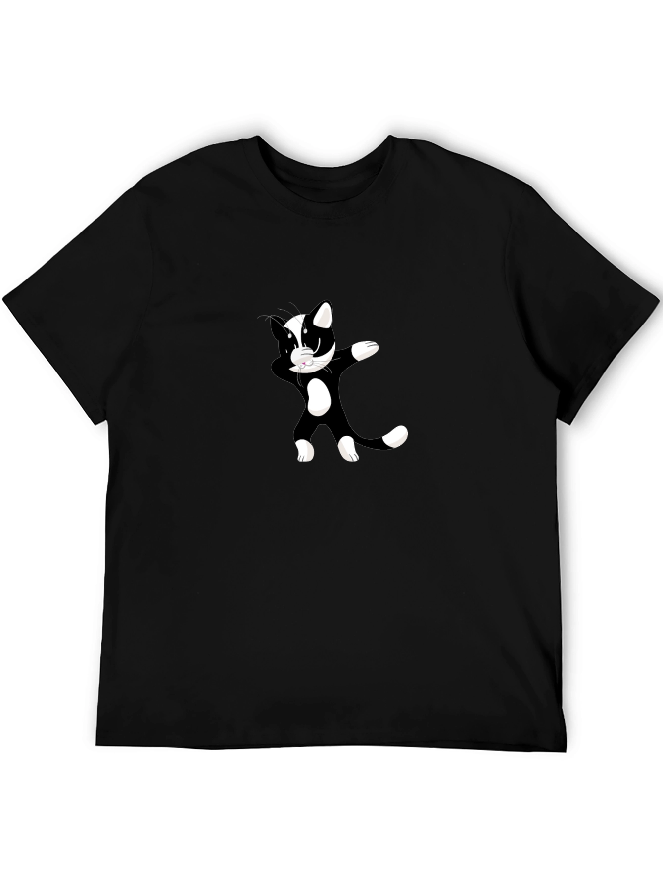 Dabbing Cat Graphic T-Shirt - Black Crew Neck Tee