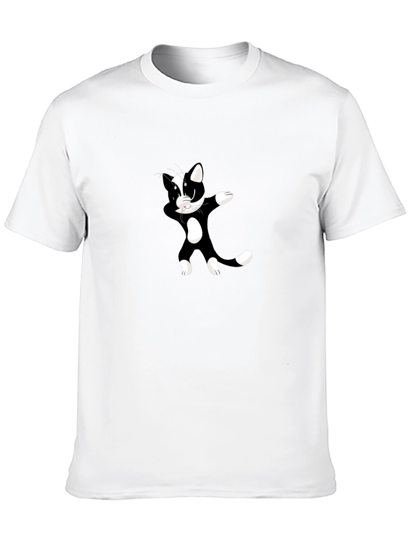 Dabbing Cat Graphic T-Shirt - Black Crew Neck Tee