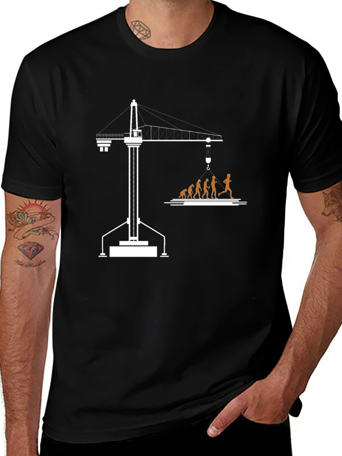 Construction Crane Evolution T-Shirt - Black