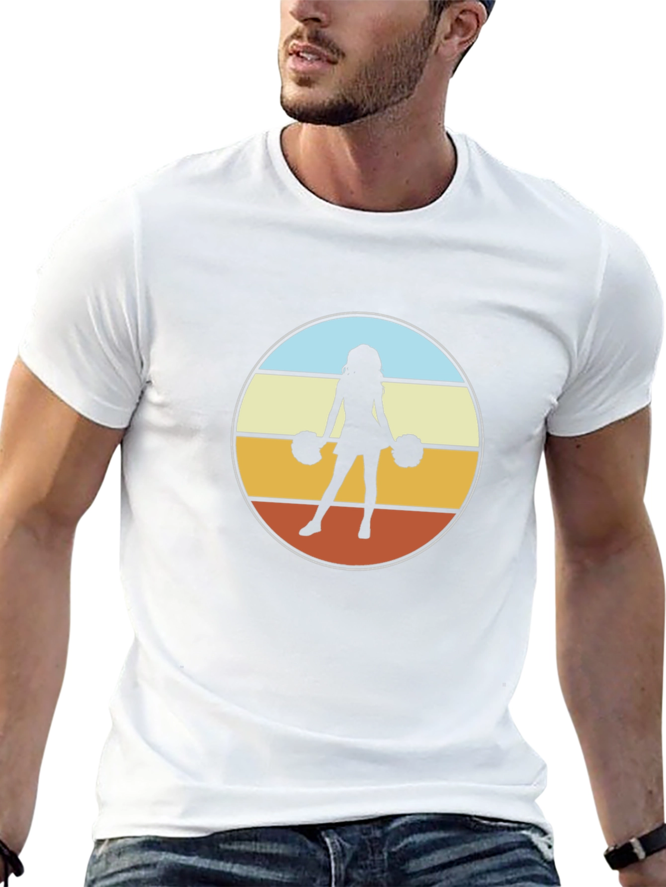 Retro Cheerleader Graphic Tee - Black Cotton Blend