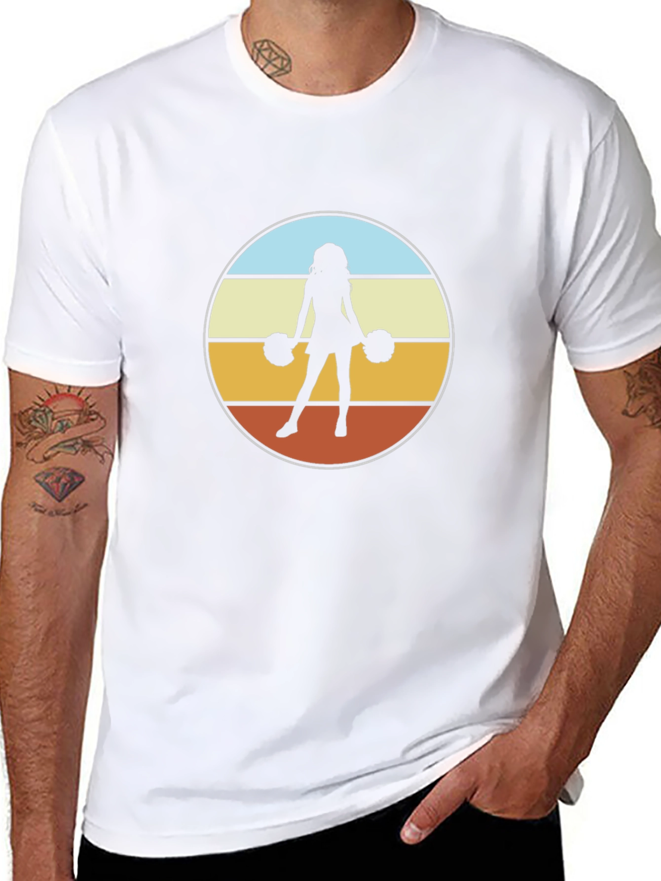 Retro Cheerleader Graphic Tee - Black Cotton Blend