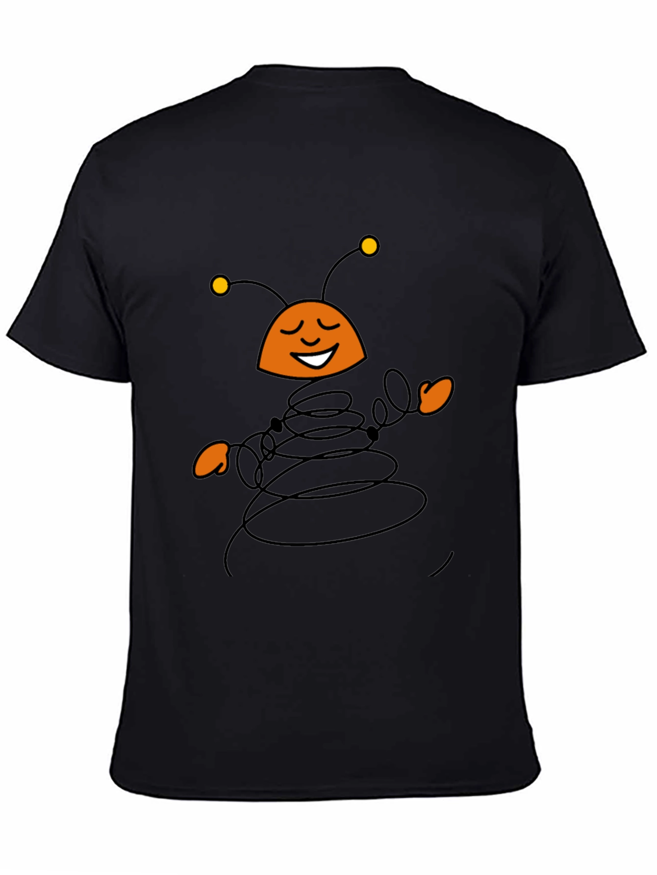 Whimsical Cartoon Insect Black T-Shirt