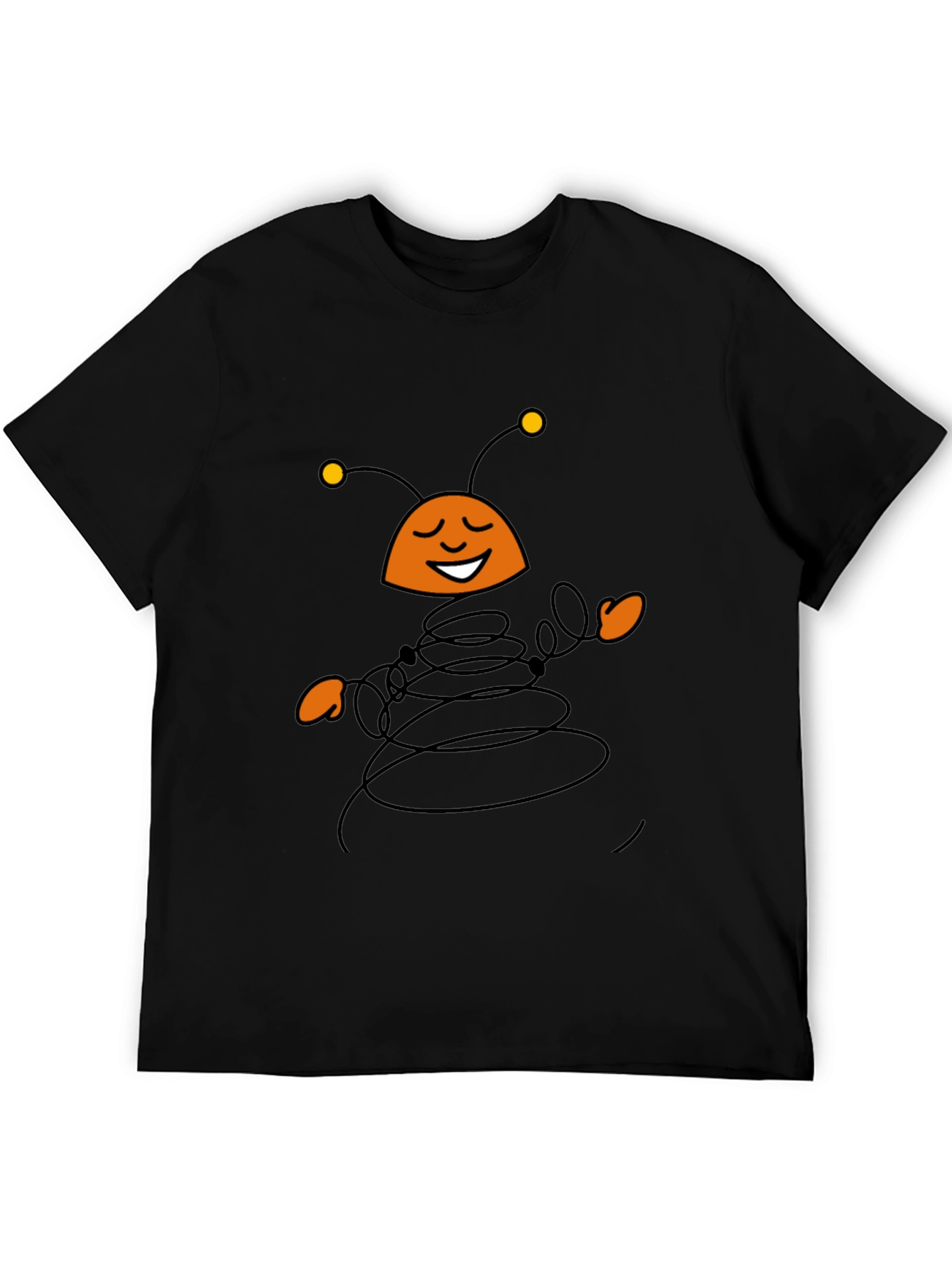 Whimsical Cartoon Insect Black T-Shirt