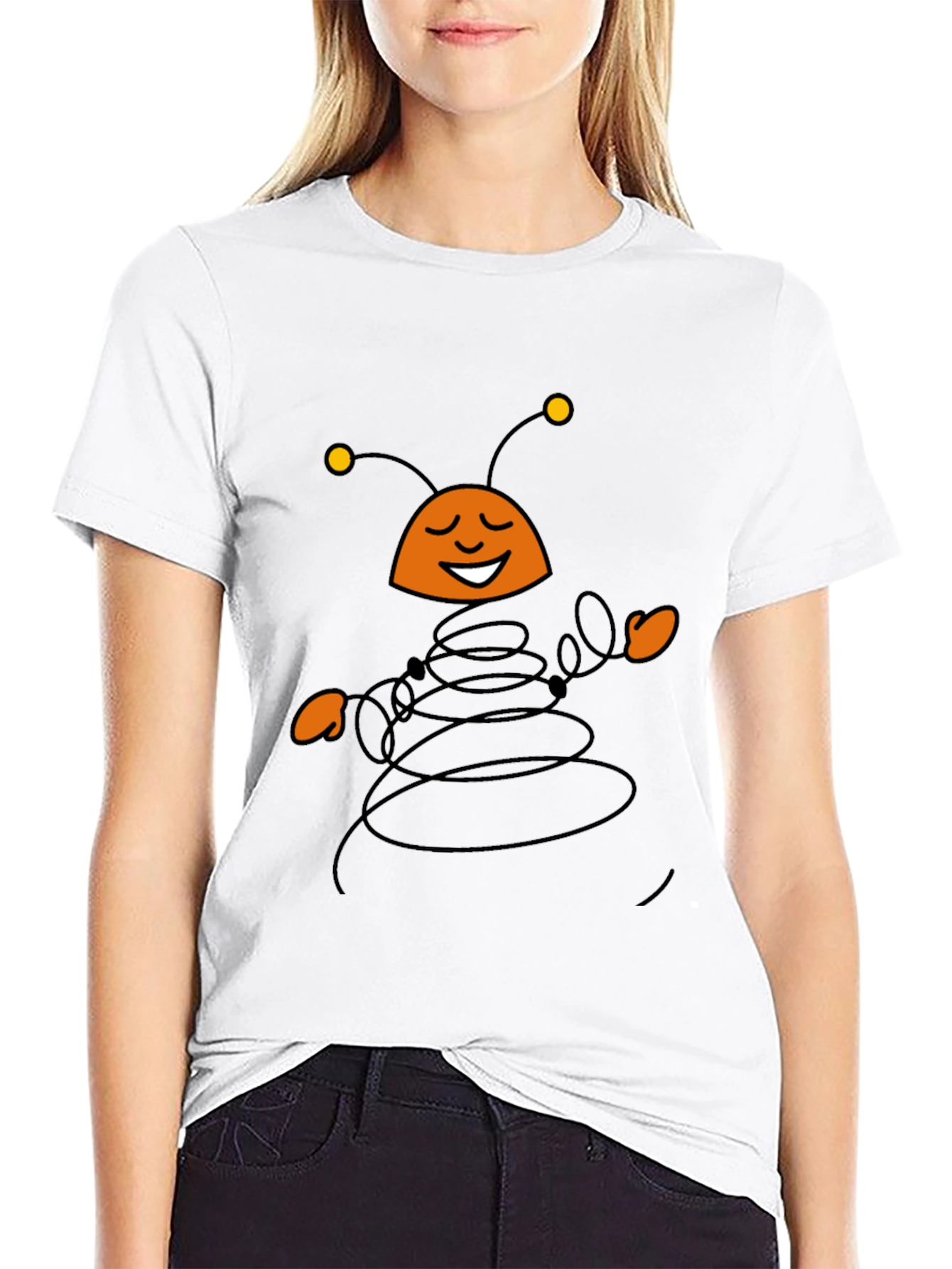 Whimsical Cartoon Insect Black T-Shirt