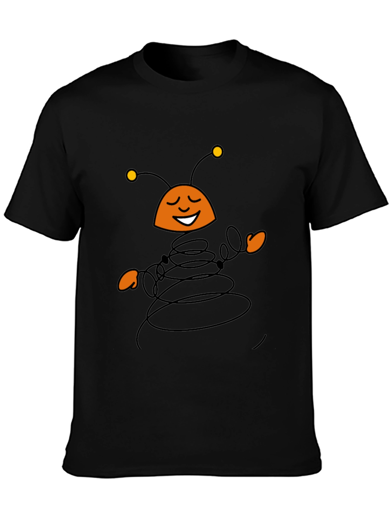 Whimsical Cartoon Insect Black T-Shirt