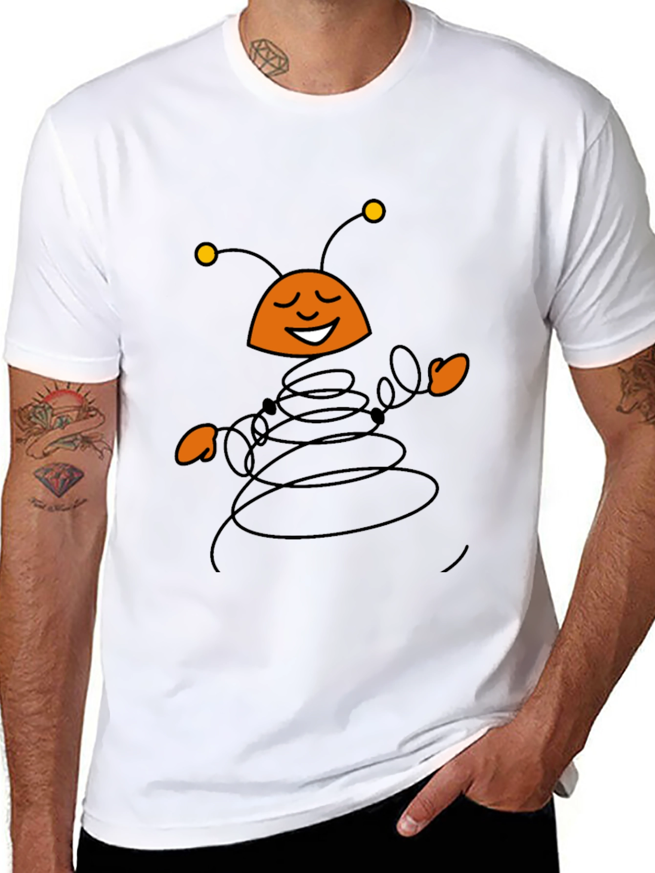 Whimsical Cartoon Insect Black T-Shirt