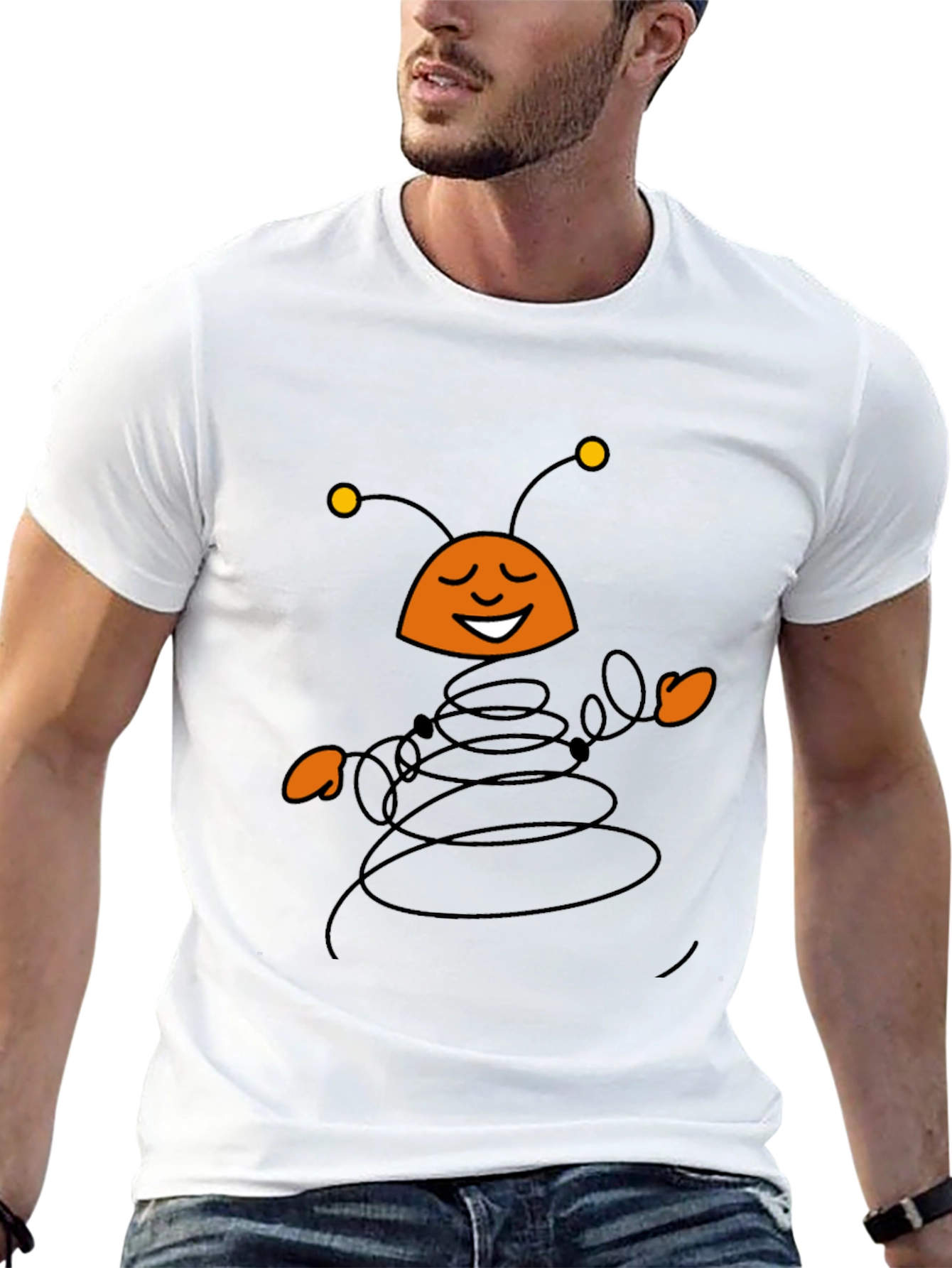 Whimsical Cartoon Insect Black T-Shirt