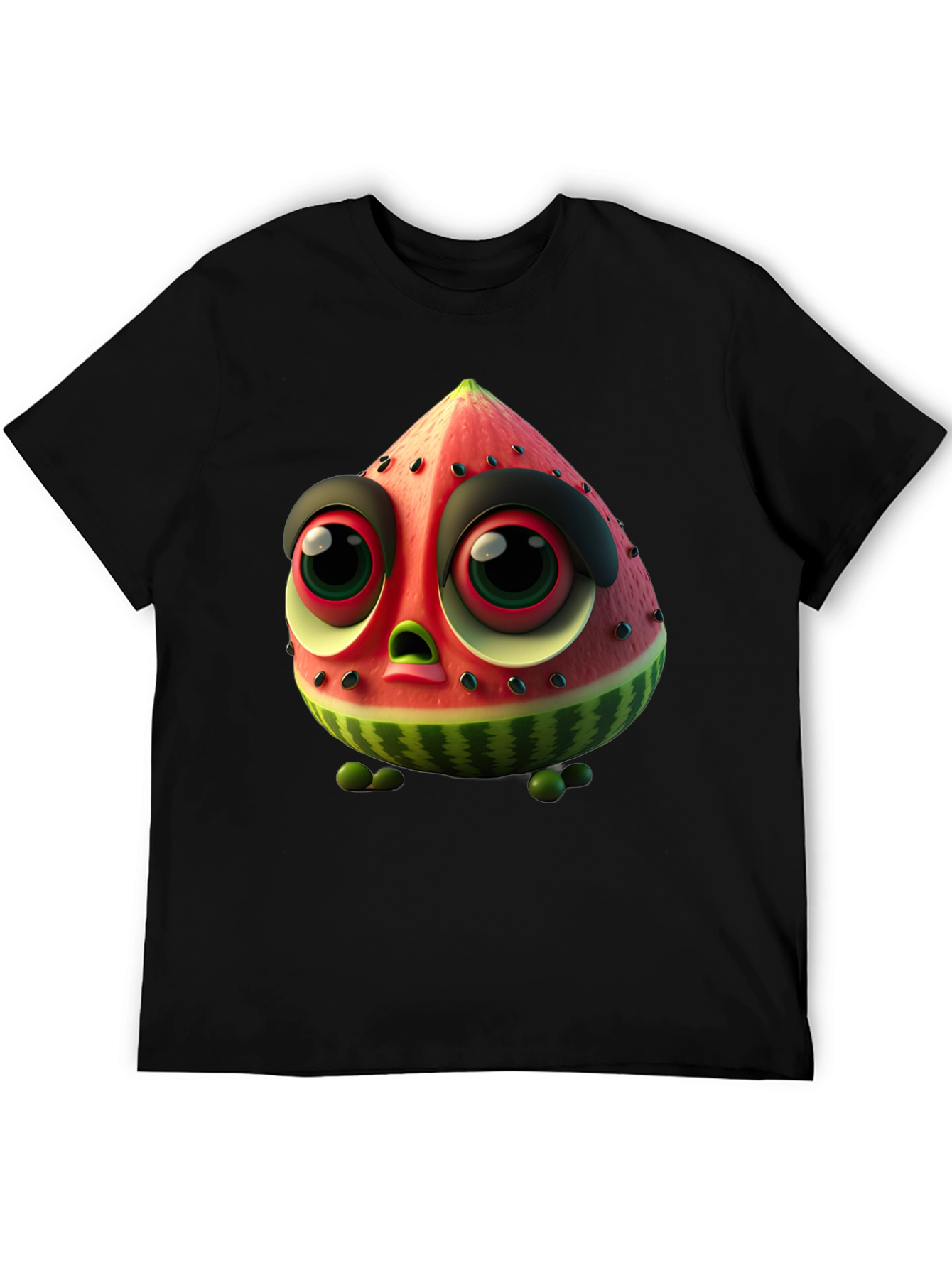 Whimsical Watermelon Character Black T-Shirt