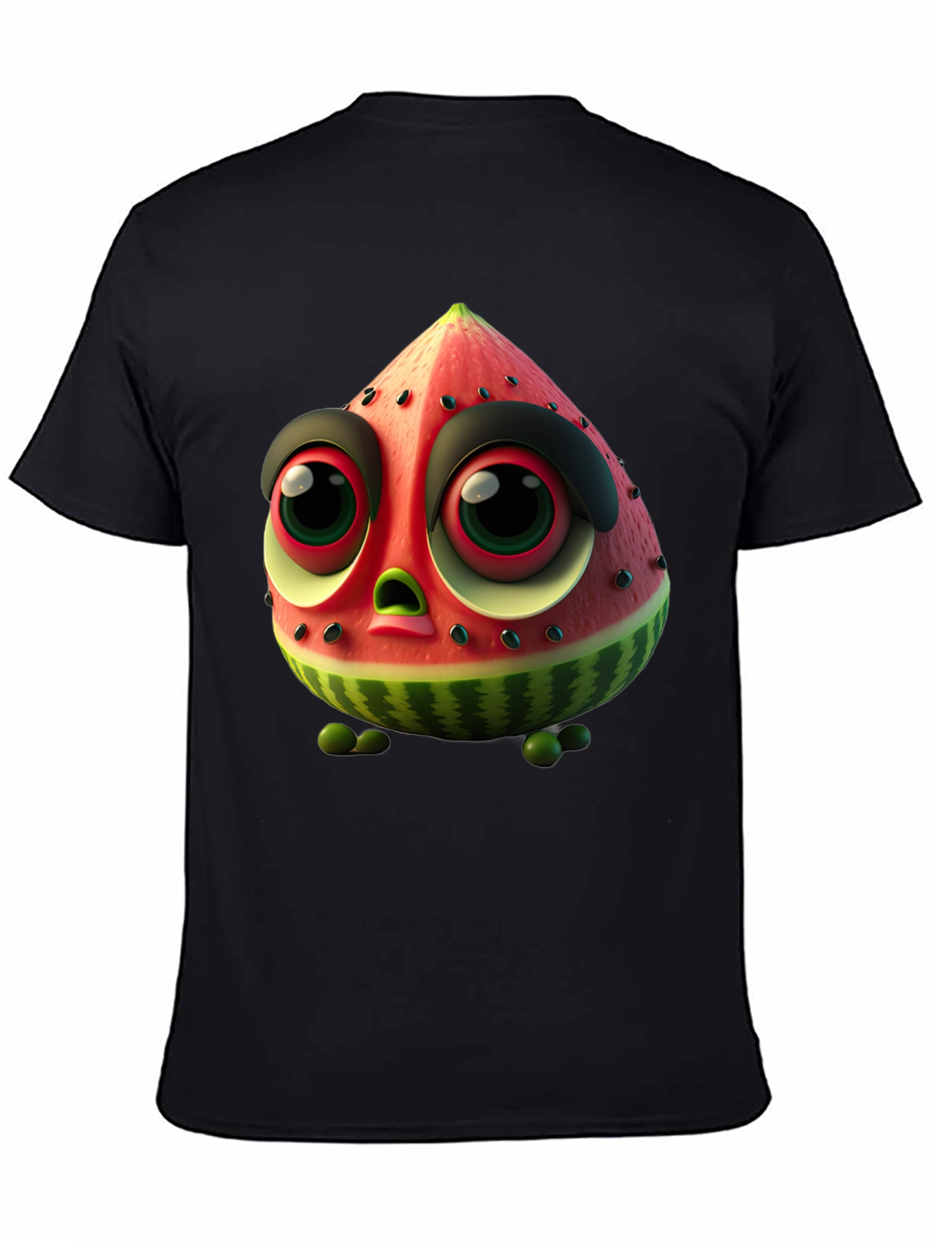 Whimsical Watermelon Character Black T-Shirt