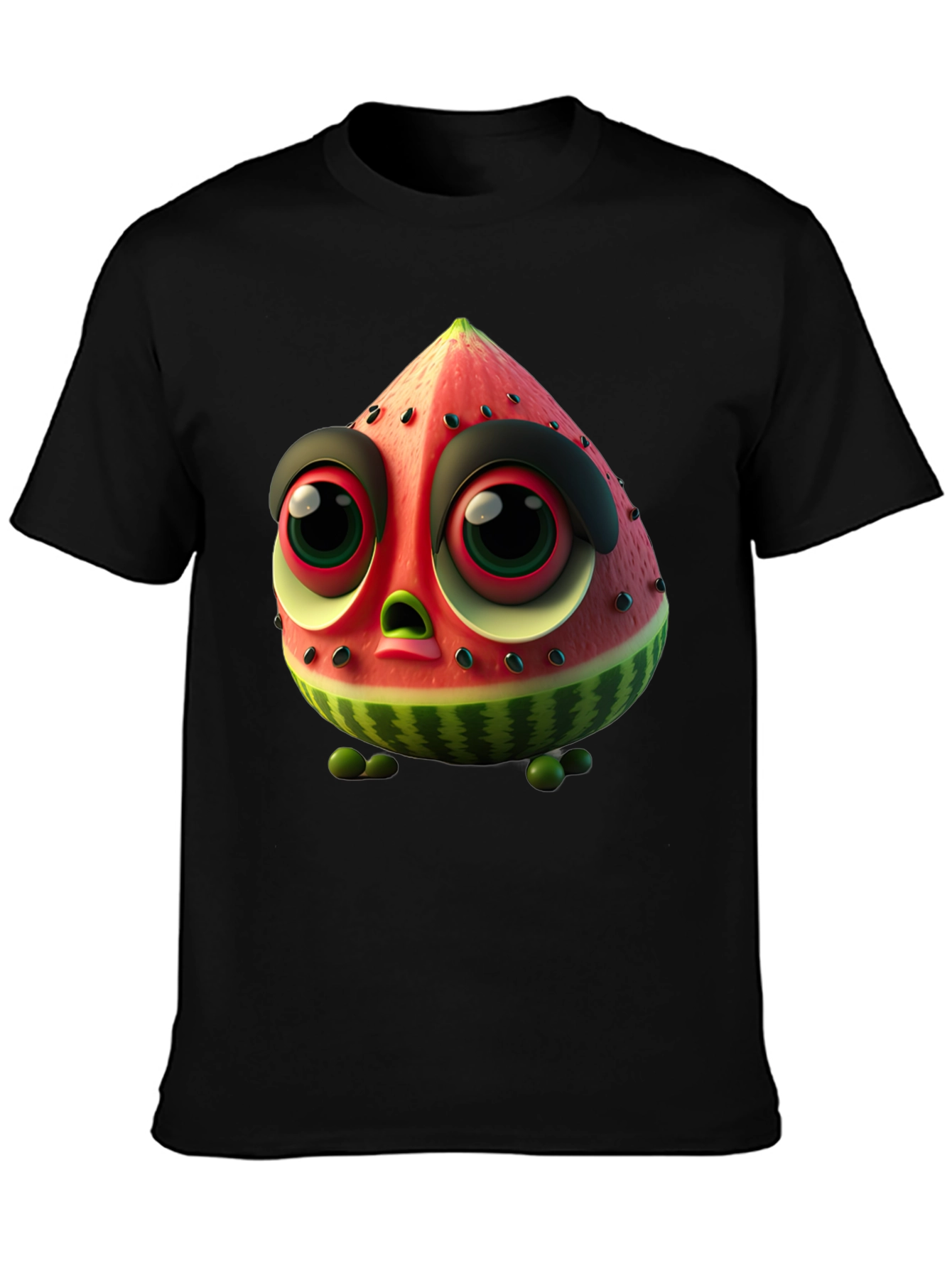 Whimsical Watermelon Character Black T-Shirt