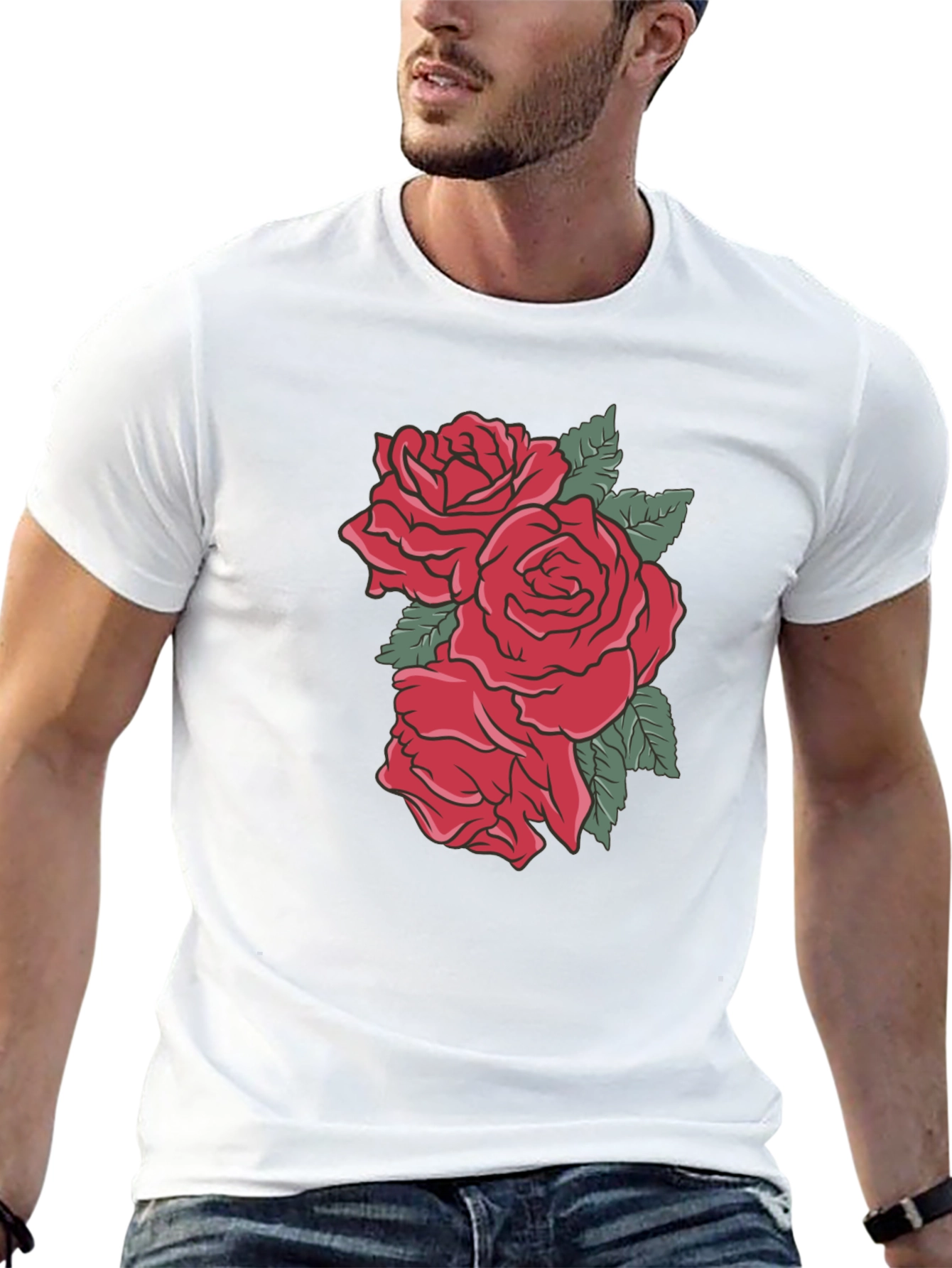 Mens Black T-shirt with Rose Graphic