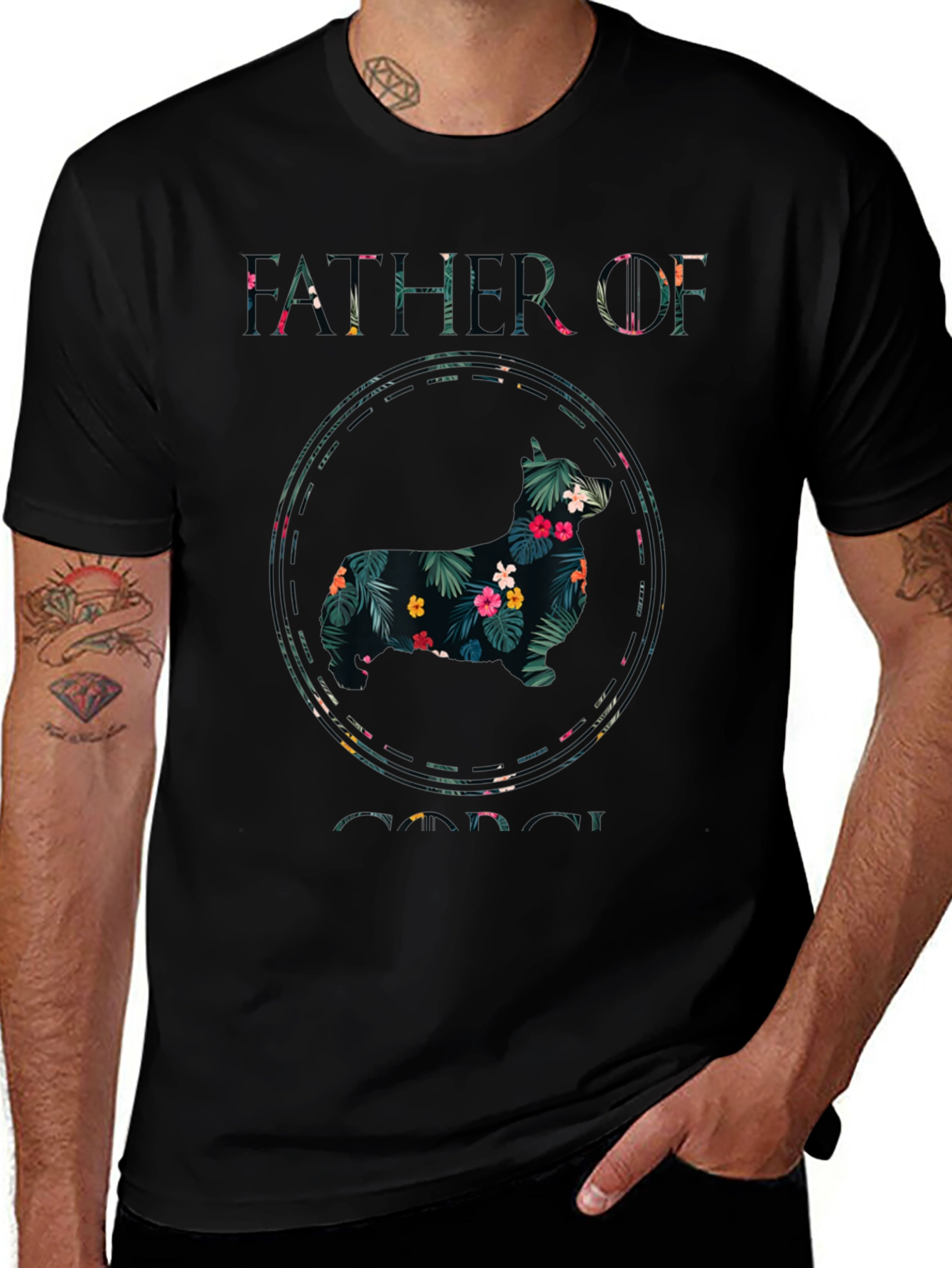 Father of Corgi Floral T-Shirt