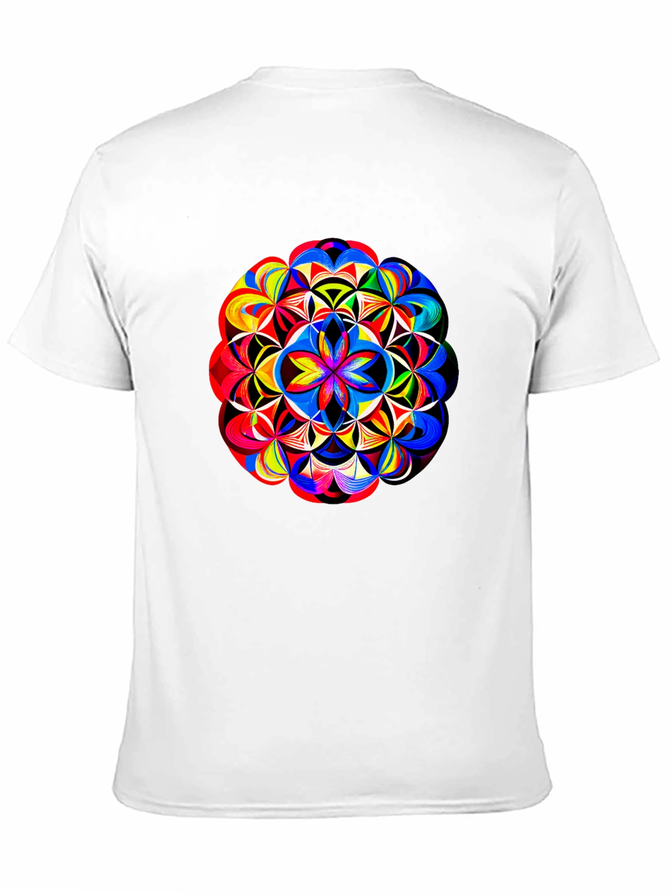 Vibrant Geometric Mandala Print Black T-Shirt