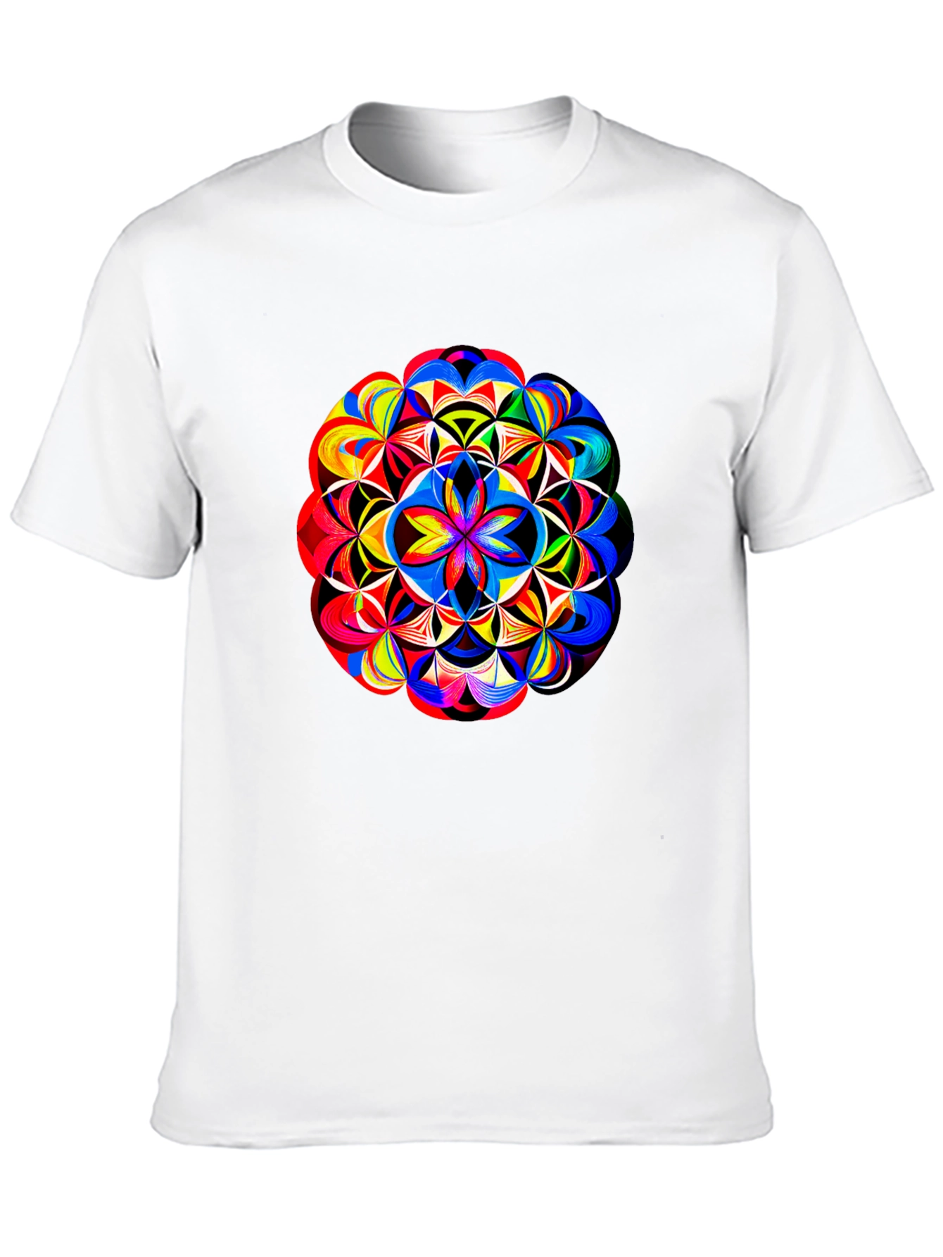 Vibrant Geometric Mandala Print Black T-Shirt