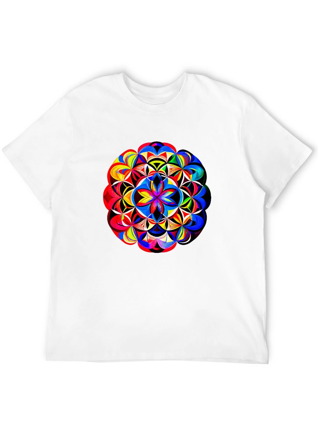 Vibrant Geometric Mandala Print Black T-Shirt