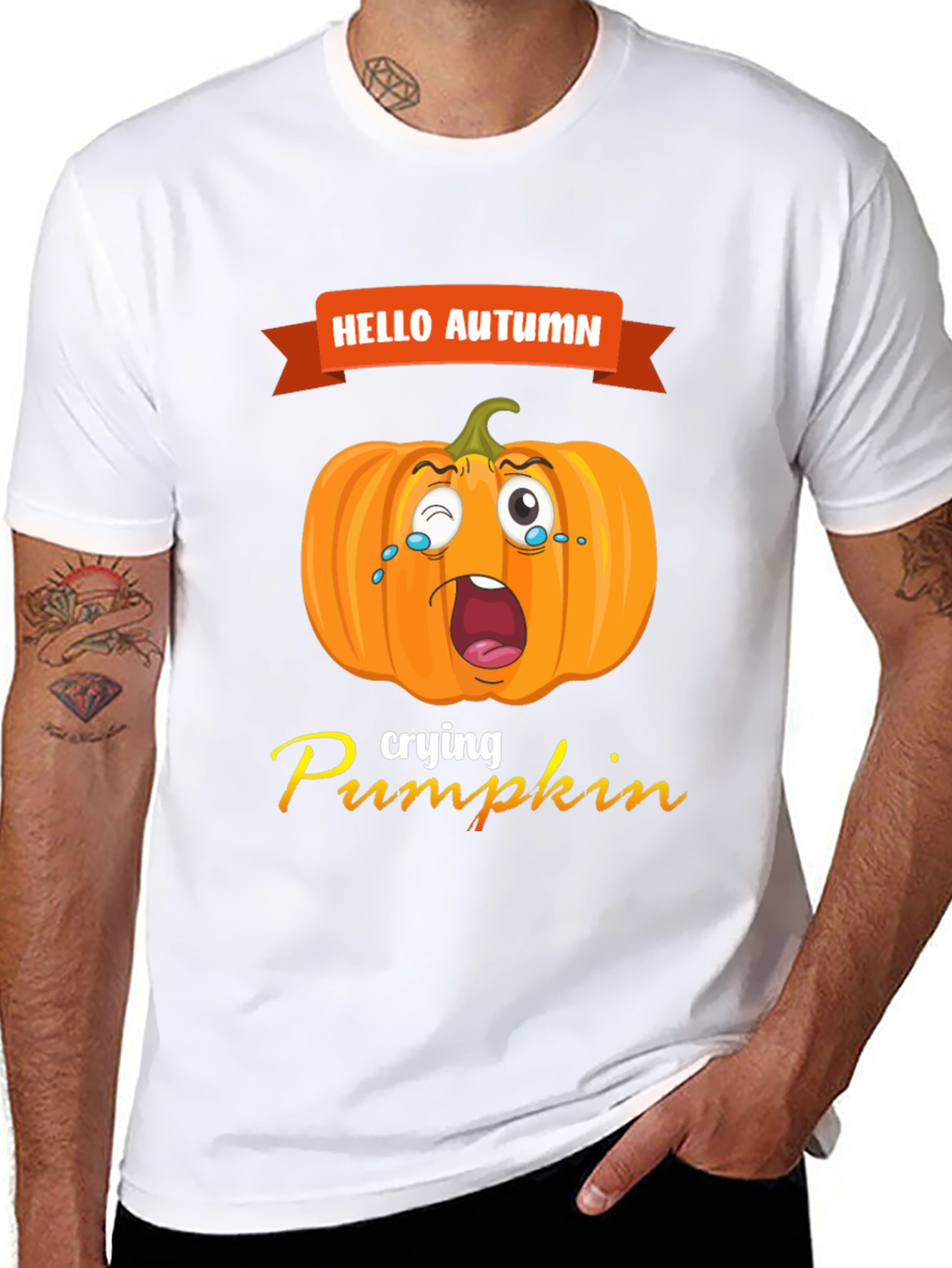 Hello Autumn Crying Pumpkin Graphic Tee