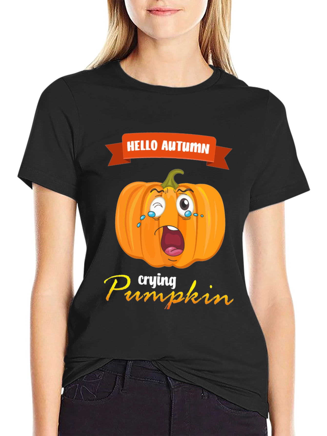 Hello Autumn Crying Pumpkin Graphic Tee