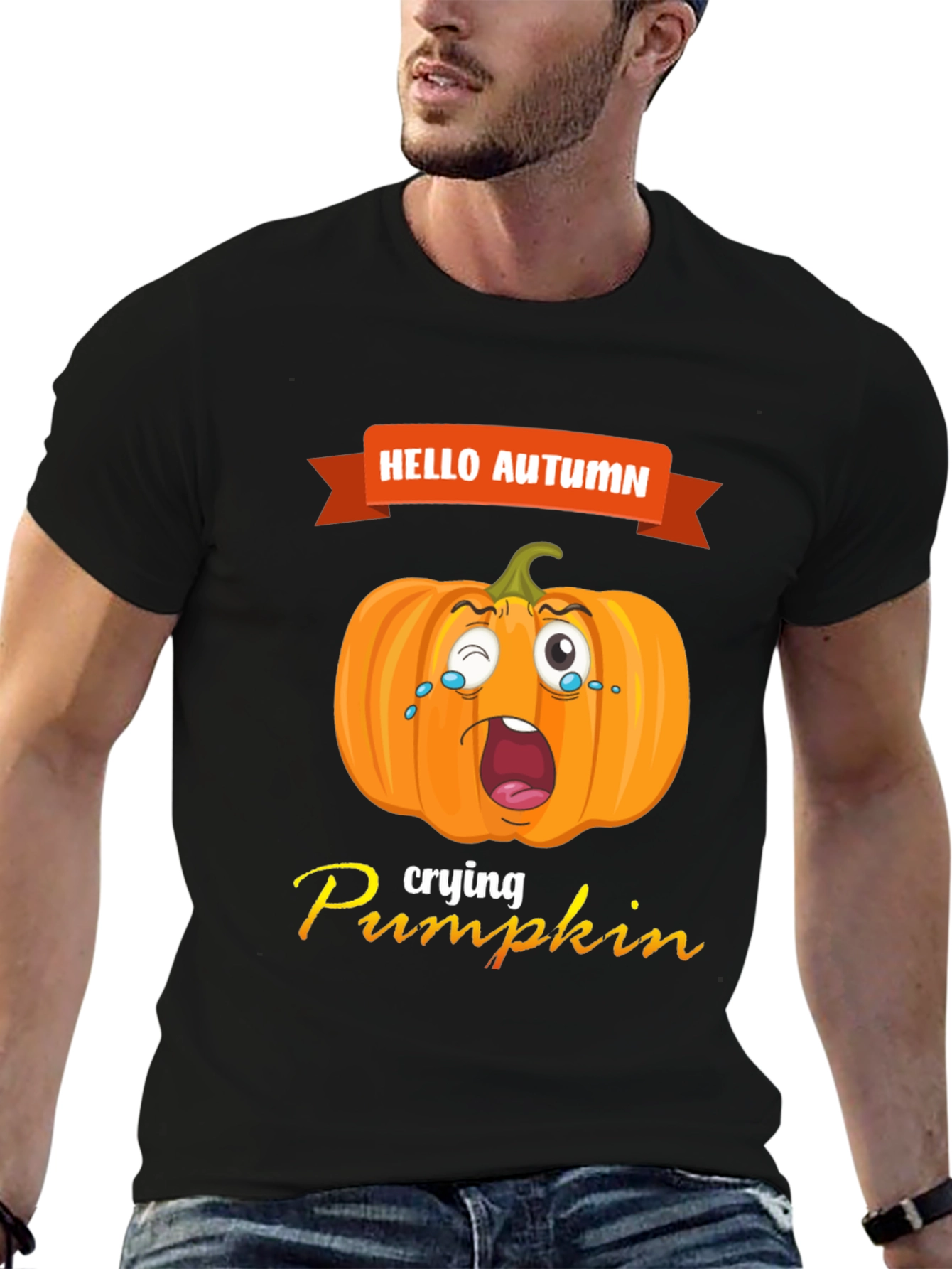 Hello Autumn Crying Pumpkin Graphic Tee