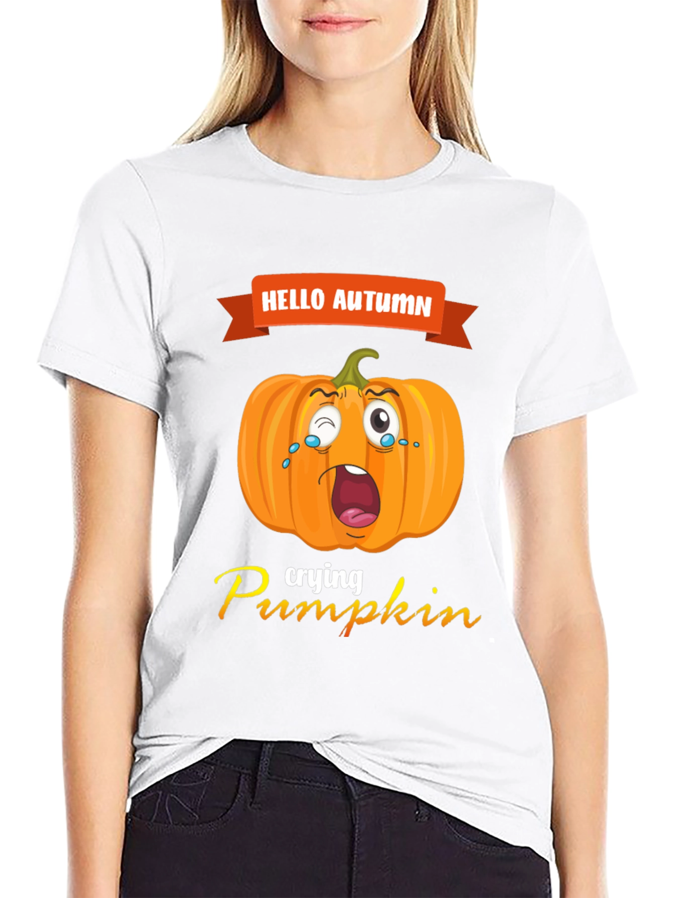 Hello Autumn Crying Pumpkin Graphic Tee