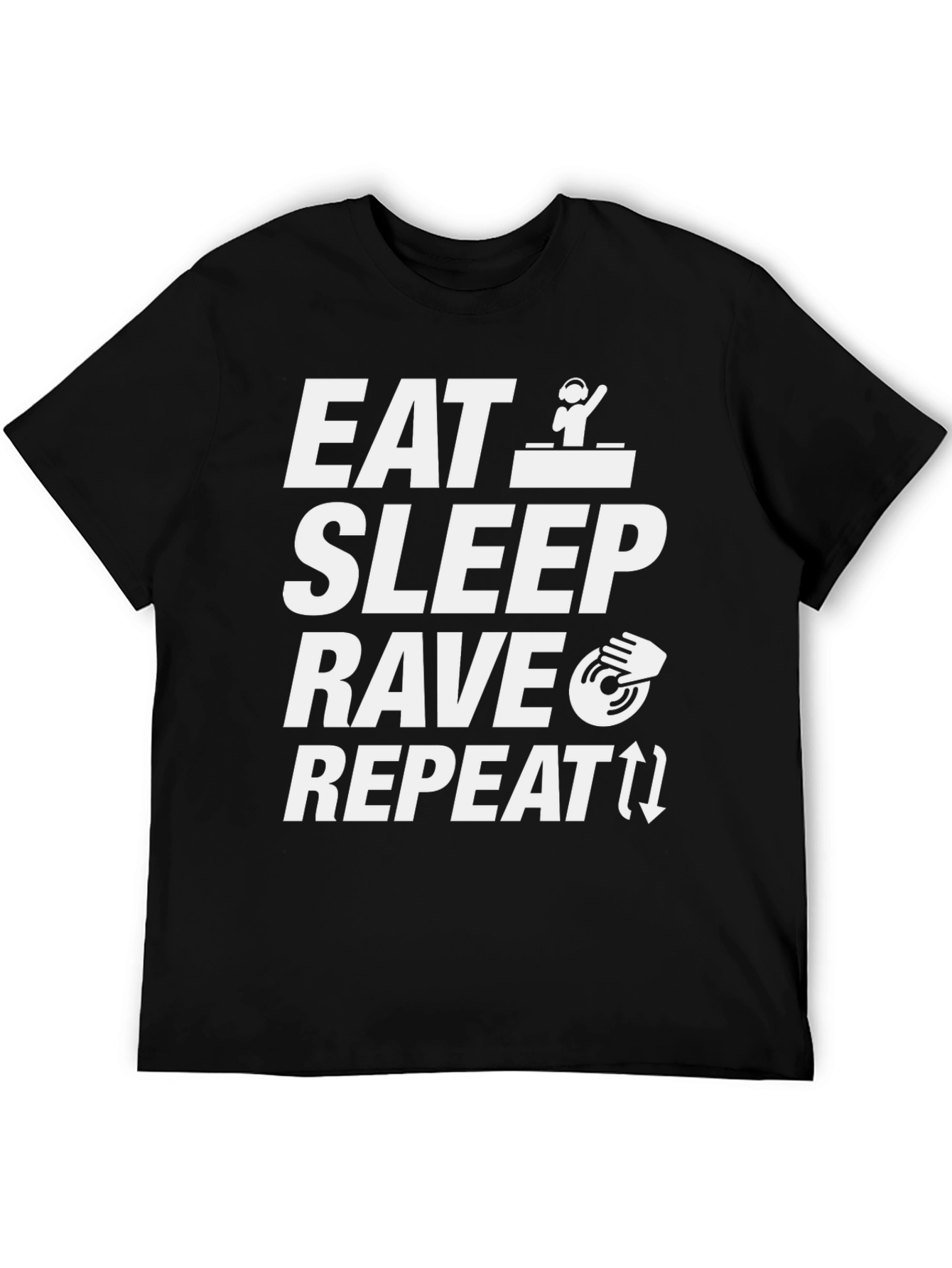 Eat Sleep Rave Repeat Black Graphic T-Shirt